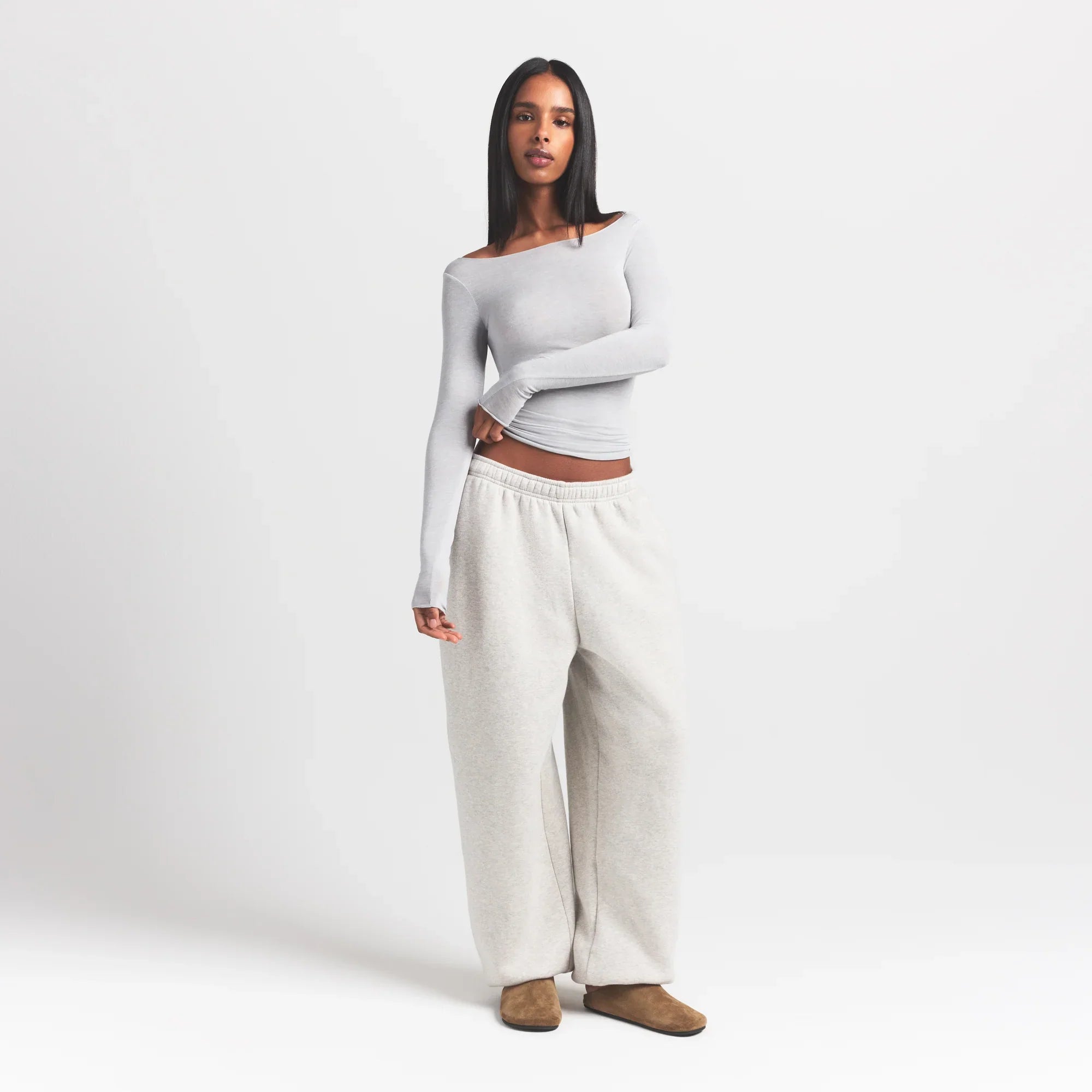 SKIMS SHEER MODAL LONG SLEEVE BOATNECK TOP | HEATHER GREY - Sneaker Türkiye