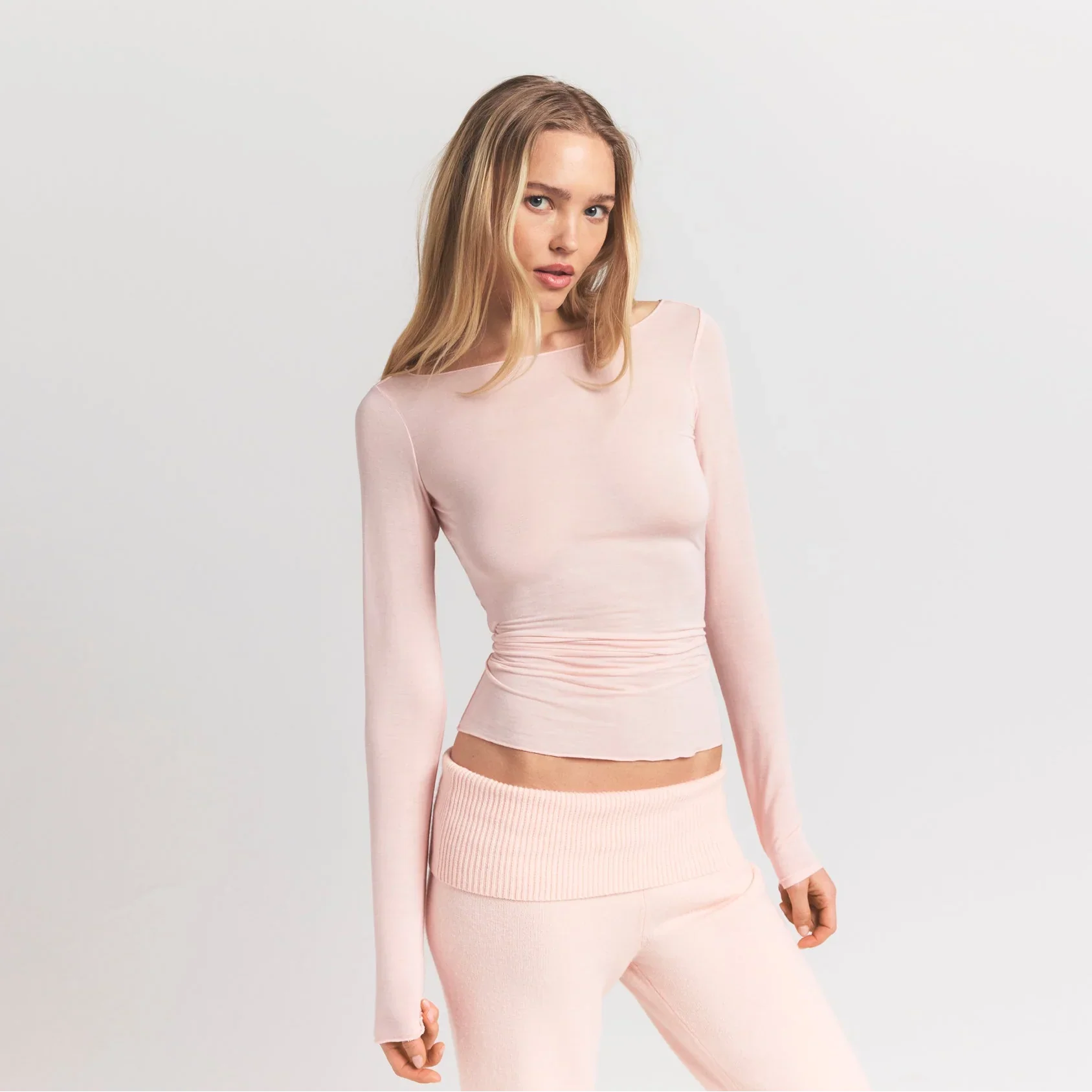SKIMS SHEER MODAL LONG SLEEVE BOATNECK TOP | PRIMROSE - Sneaker Türkiye