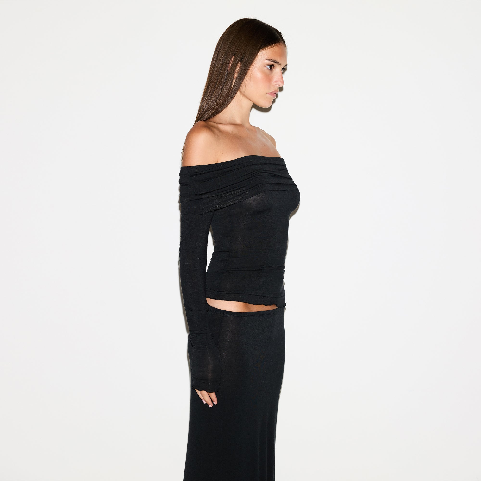 SKIMS SHEER MODAL OFF THE SHOULDER TOP | ONYX - Sneaker Türkiye