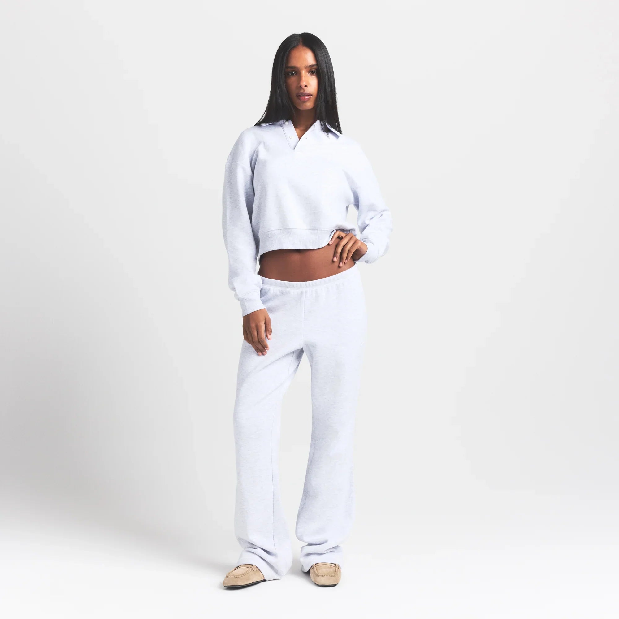 SKIMS COTTON FLEECE POLO SWEATSHIRT | LIGHT HEATHER GREY - Sneaker Türkiye