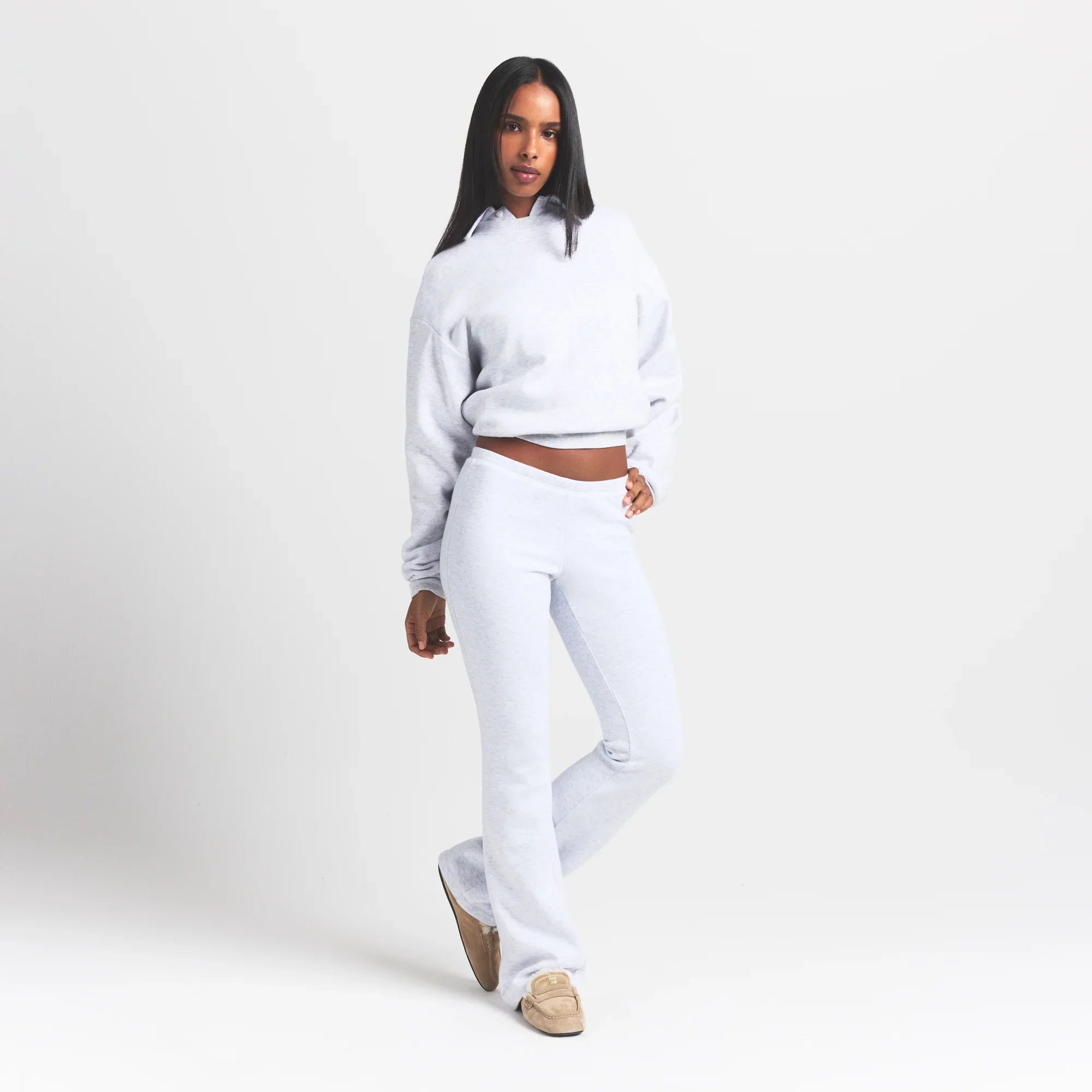 SKIMS COTTON FLEECE POLO SWEATSHIRT | LIGHT HEATHER GREY - Sneaker Türkiye