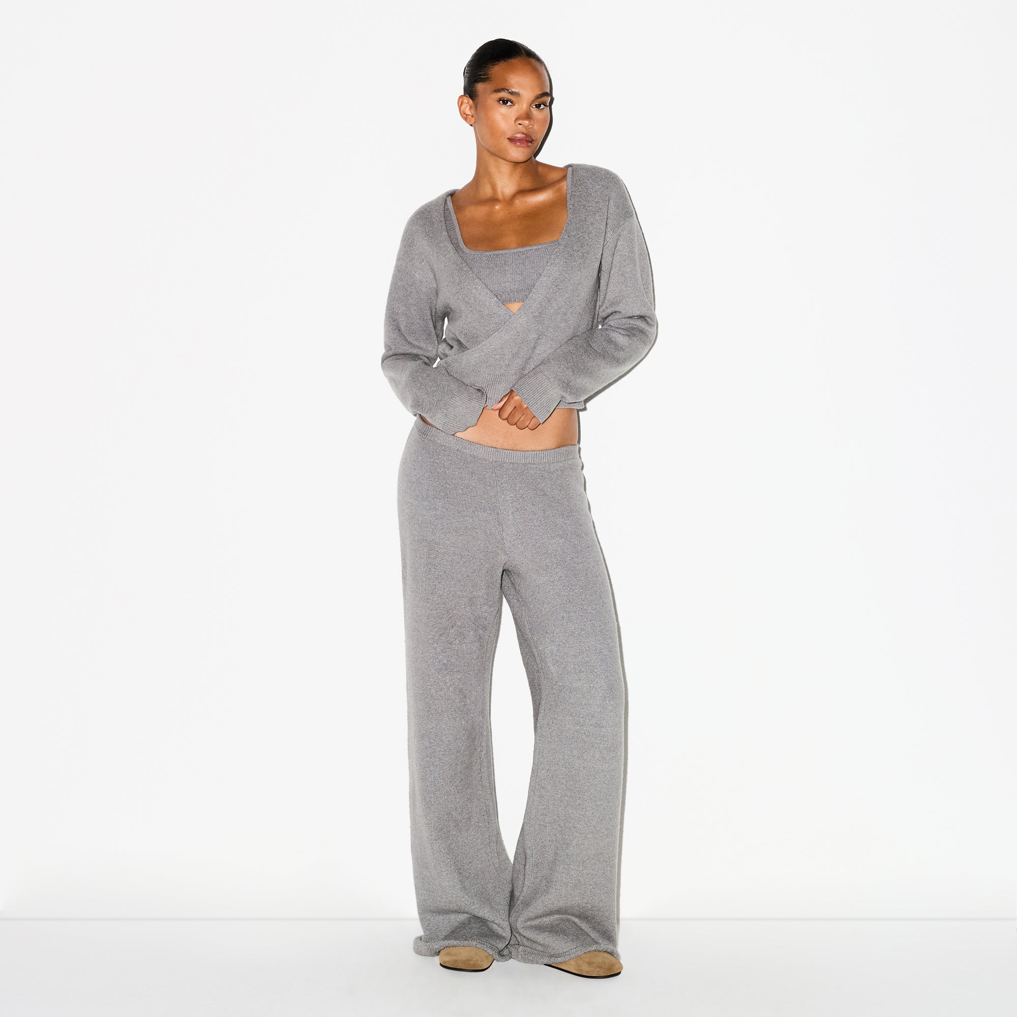 SKIMS TEXTURED KNIT WRAP SWEATER | DARK HEATHER GREY - Sneaker Türkiye