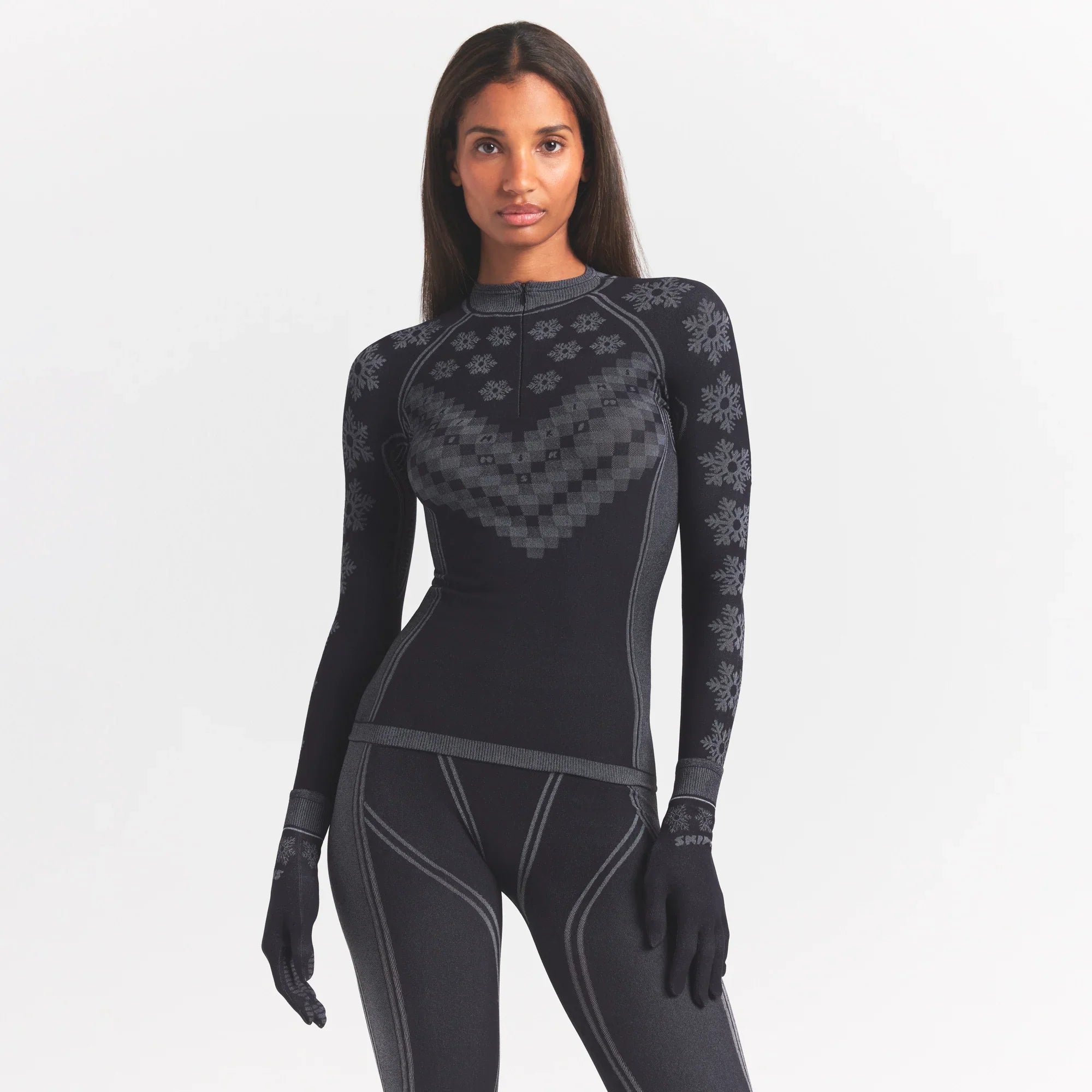 SKIMS FIRST LAYERS HALF ZIP LONG SLEEVE | OBSIDIAN WINTER FAIR ISLE - Sneaker Türkiye