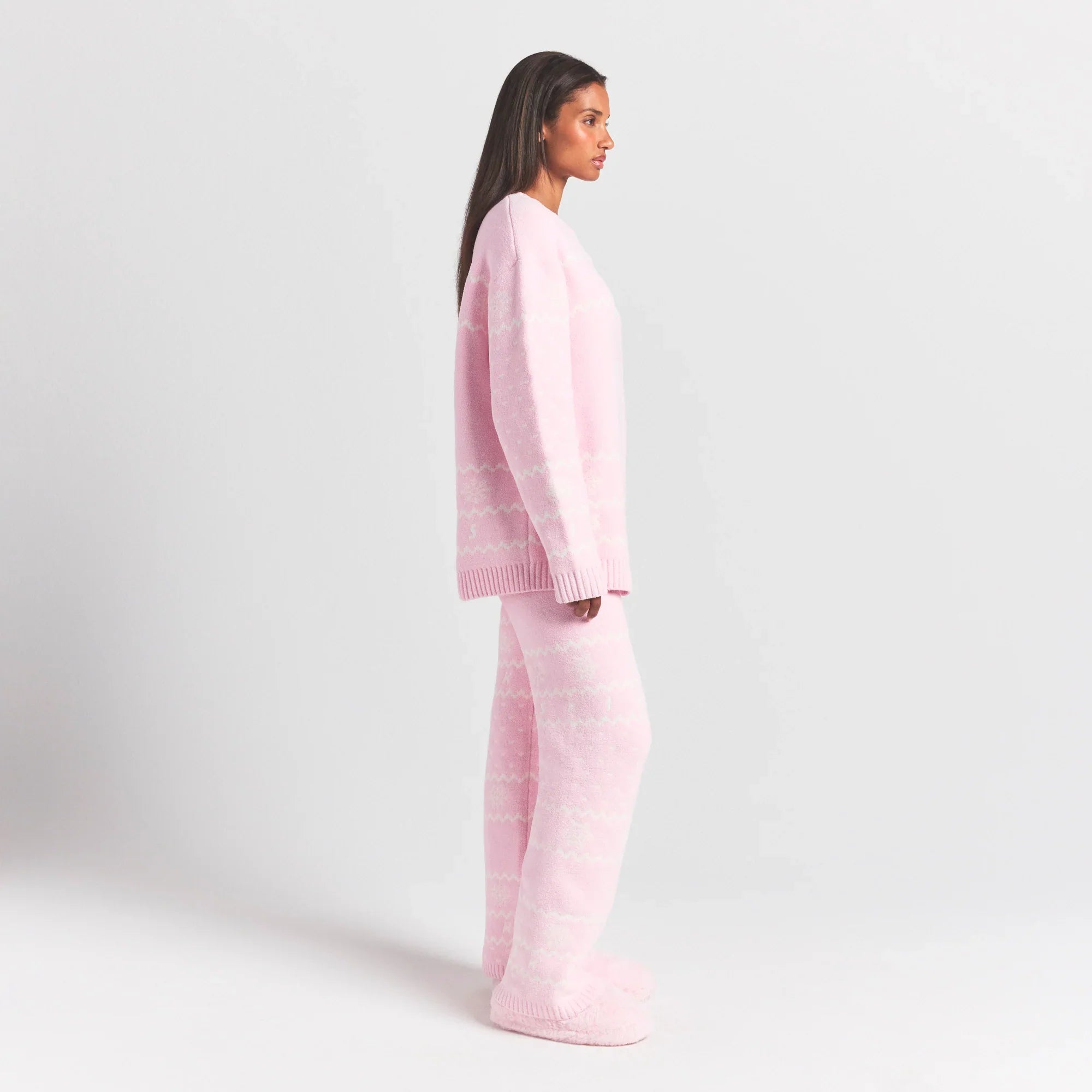 SKIMS COZY LIGHT CREWNECK PULLOVER | BABY PINK HEART FAIR ISLE - Sneaker Türkiye