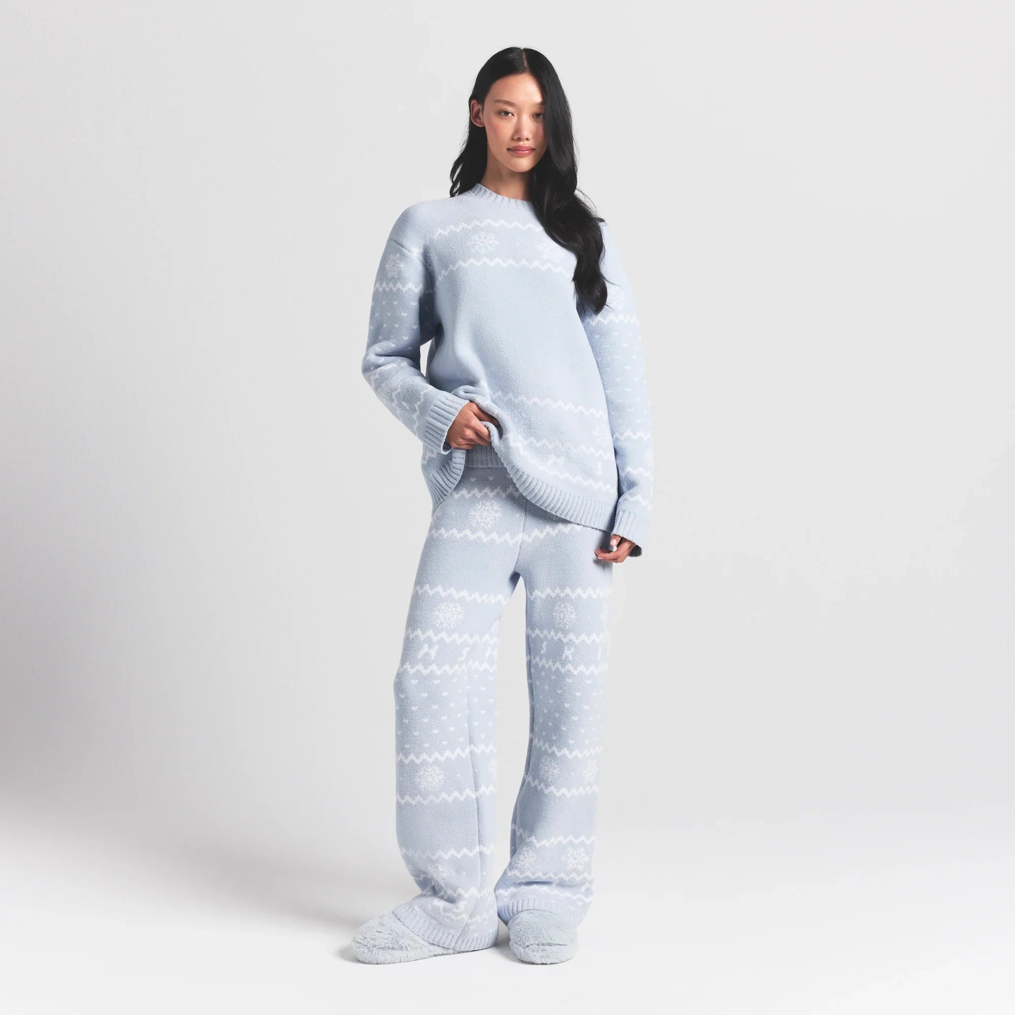SKIMS COZY LIGHT CREWNECK PULLOVER | ZEN BLUE HEART FAIR ISLE - Sneaker Türkiye