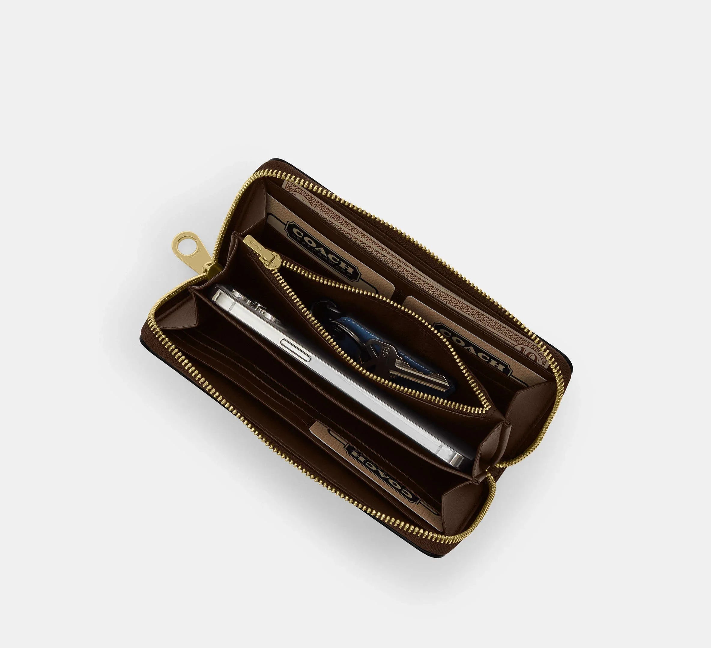 Coach Long Zip Around Wallet In Signature – Gold/Tan/Brown - Sneaker Türkiye