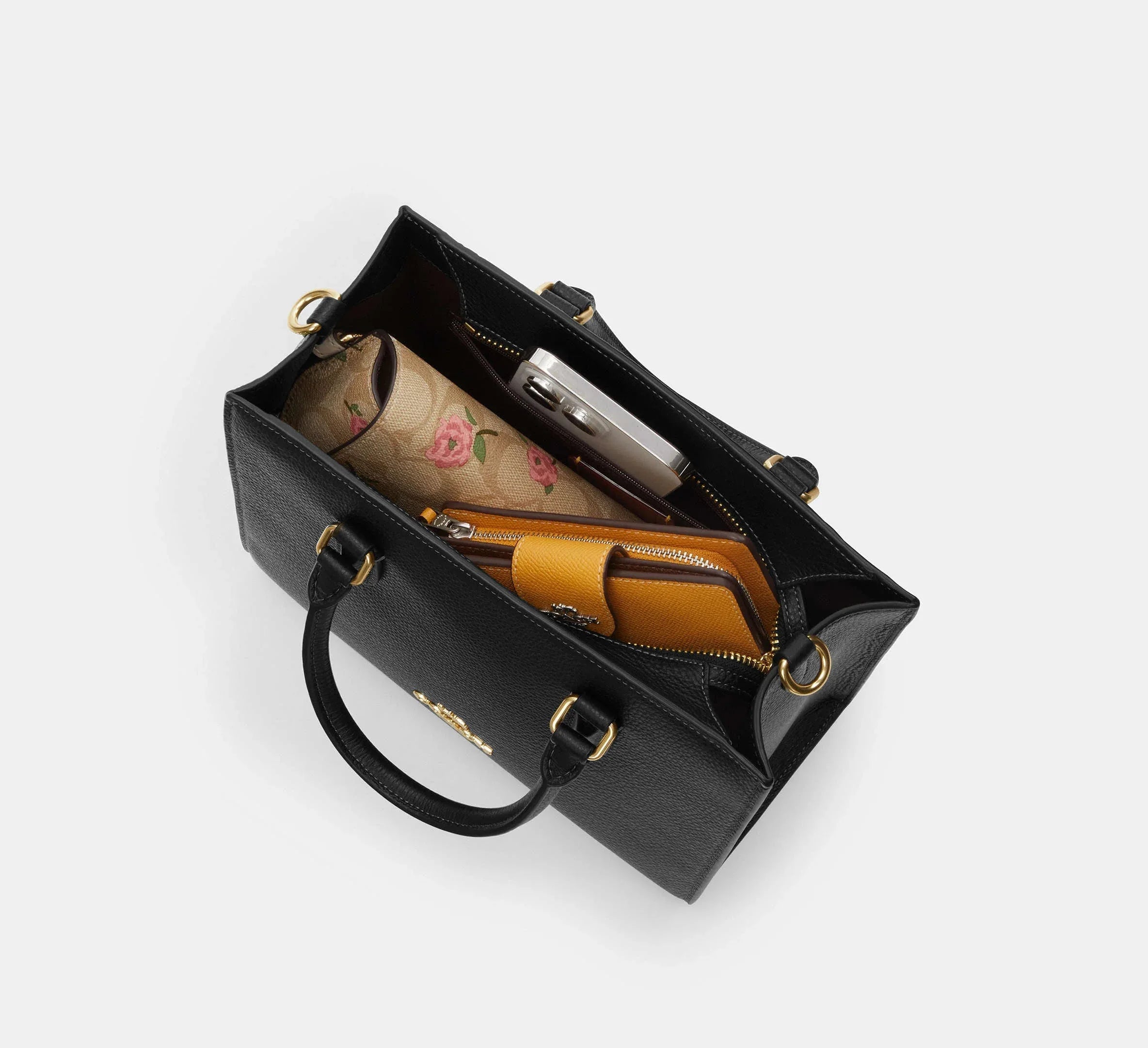 Coach Small Tote Bag In Signature Leather – Gold/Black - Sneaker Türkiye