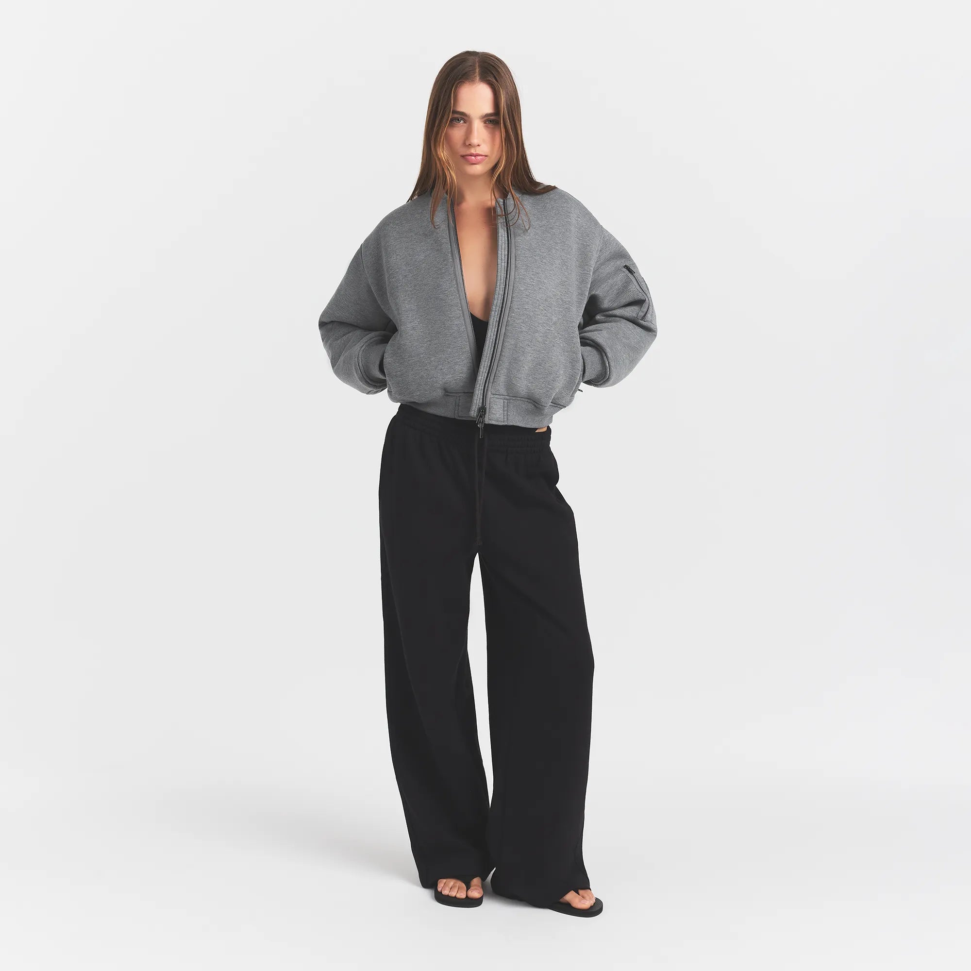 SKIMS NEOPRENE OUTERWEAR REVERSIBLE BOMBER JACKET | DARK HEATHER GREY - Sneaker Türkiye