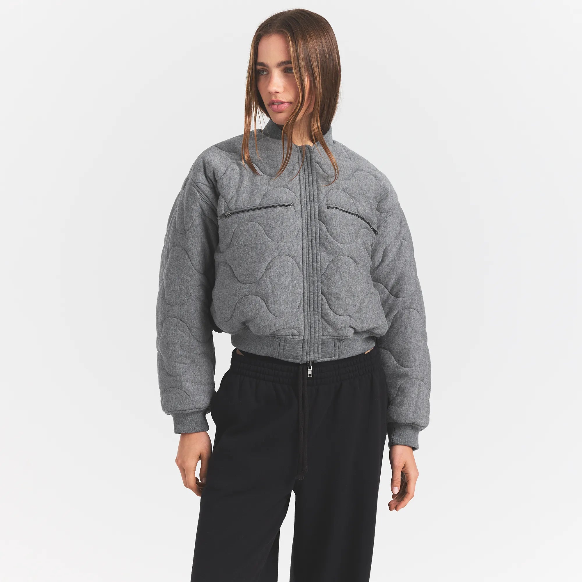 SKIMS NEOPRENE OUTERWEAR REVERSIBLE BOMBER JACKET | DARK HEATHER GREY - Sneaker Türkiye