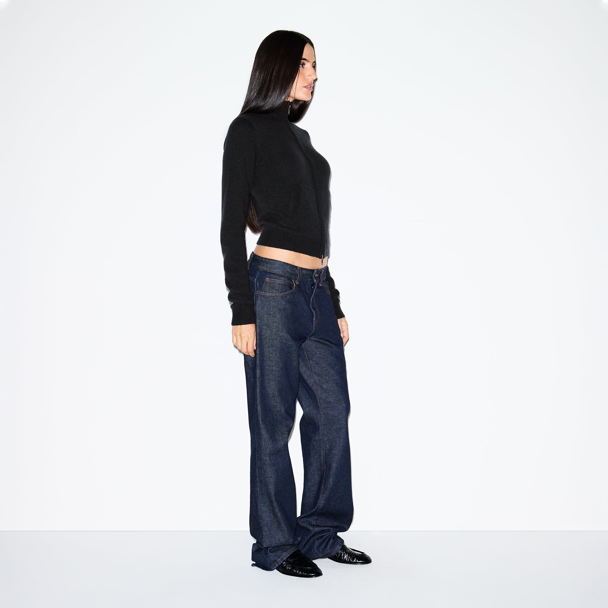 SKIMS WOOL CASHMERE ZIP UP MOCK NECK SWEATER | ONYX - Sneaker Türkiye