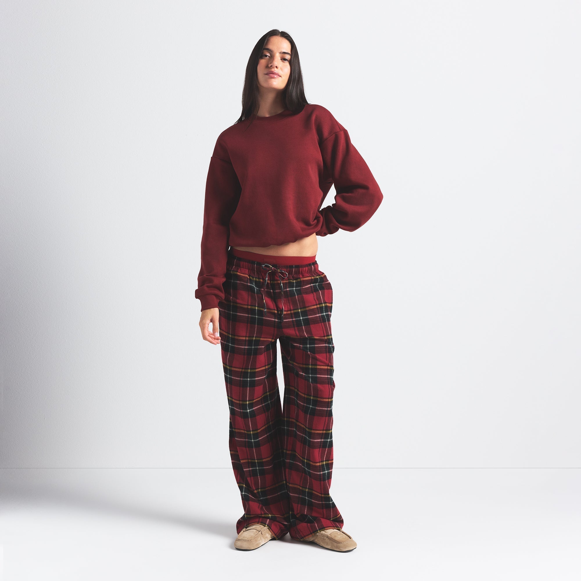 SKIMS COTTON FLEECE CLASSIC CREWNECK | MERLOT - Sneaker Türkiye