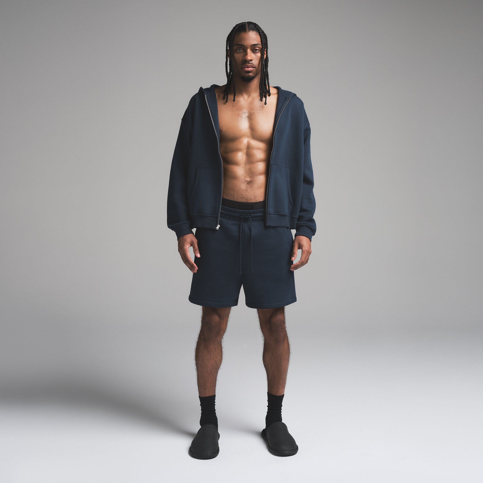 SKIMS FLEECE LOUNGE MENS RELAXED ZIP UP HOODIE | NAVY - Sneaker Türkiye