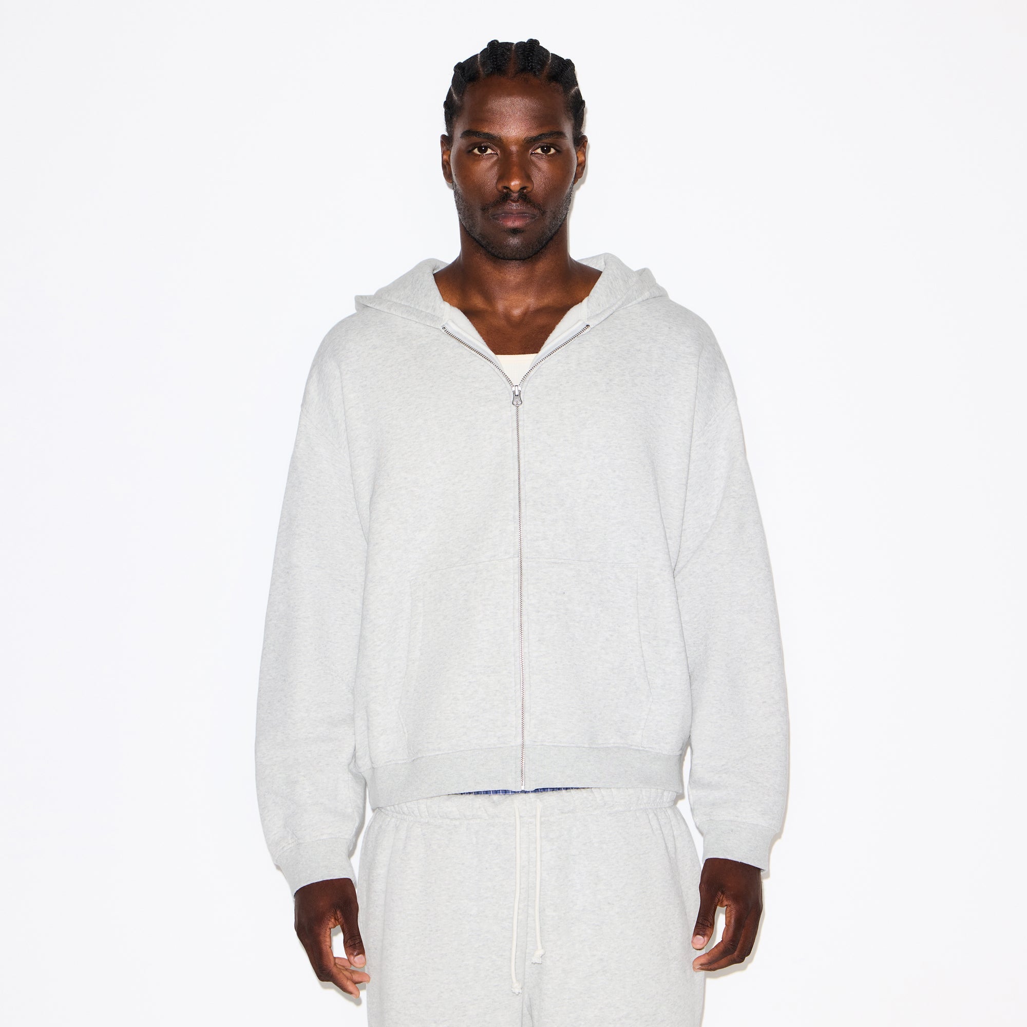 SKIMS FLEECE LOUNGE MENS RELAXED ZIP UP HOODIE | LIGHT HEATHER GREY - Sneaker Türkiye
