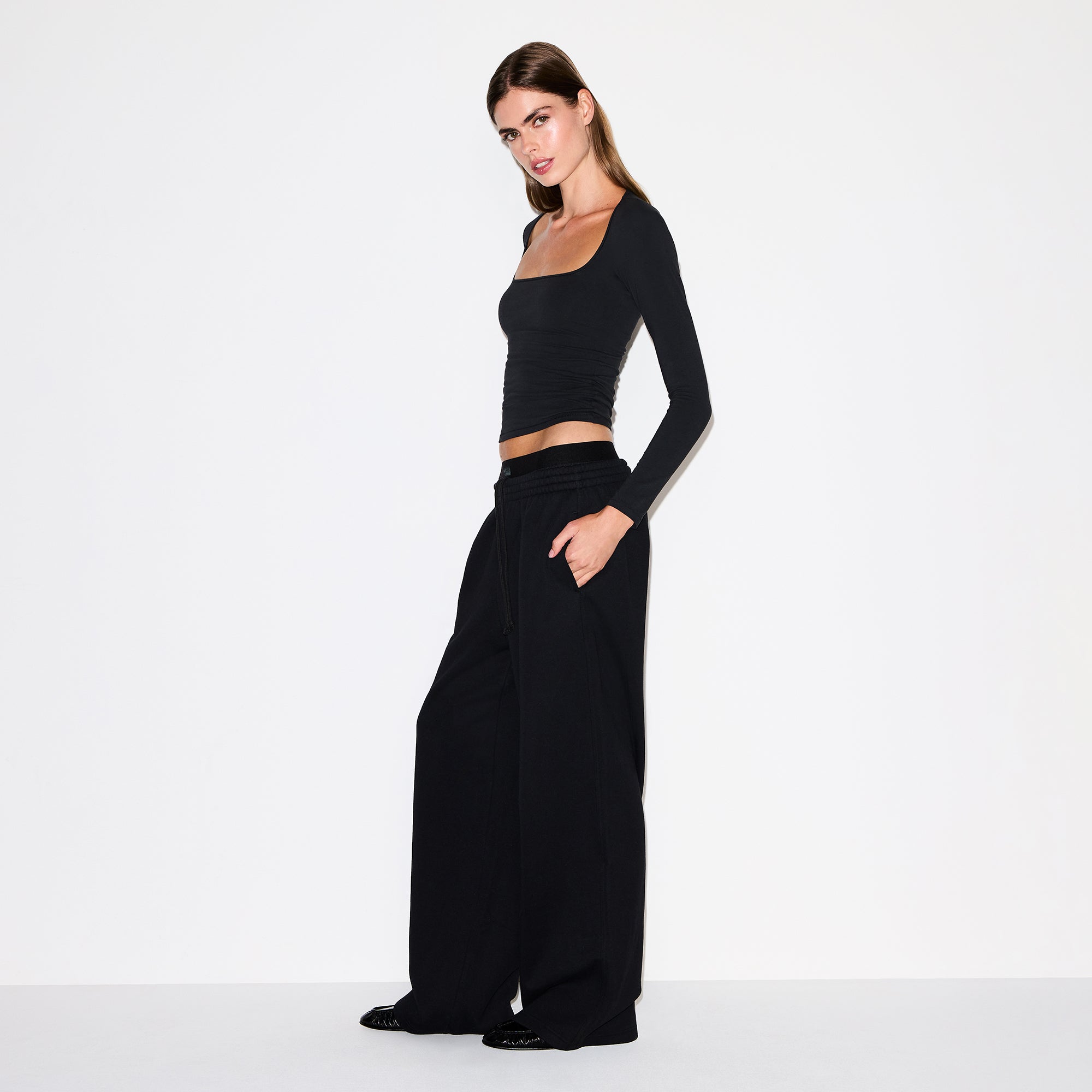 SKIMS COTTON FLEECE OVERBedenD DOUBLE WAISTBAND PANT | ONYX - Sneaker Türkiye
