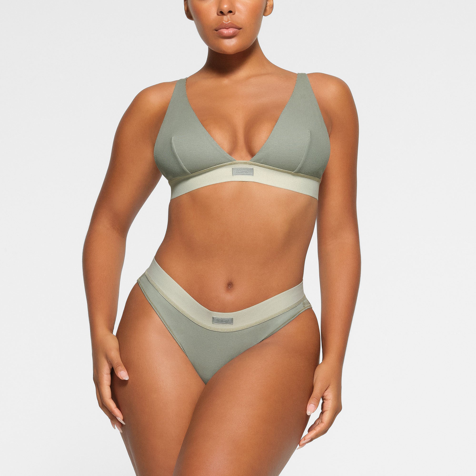 SKIMS COTTON RIB PLUNGE BRALETTE | MINERAL - Sneaker Türkiye