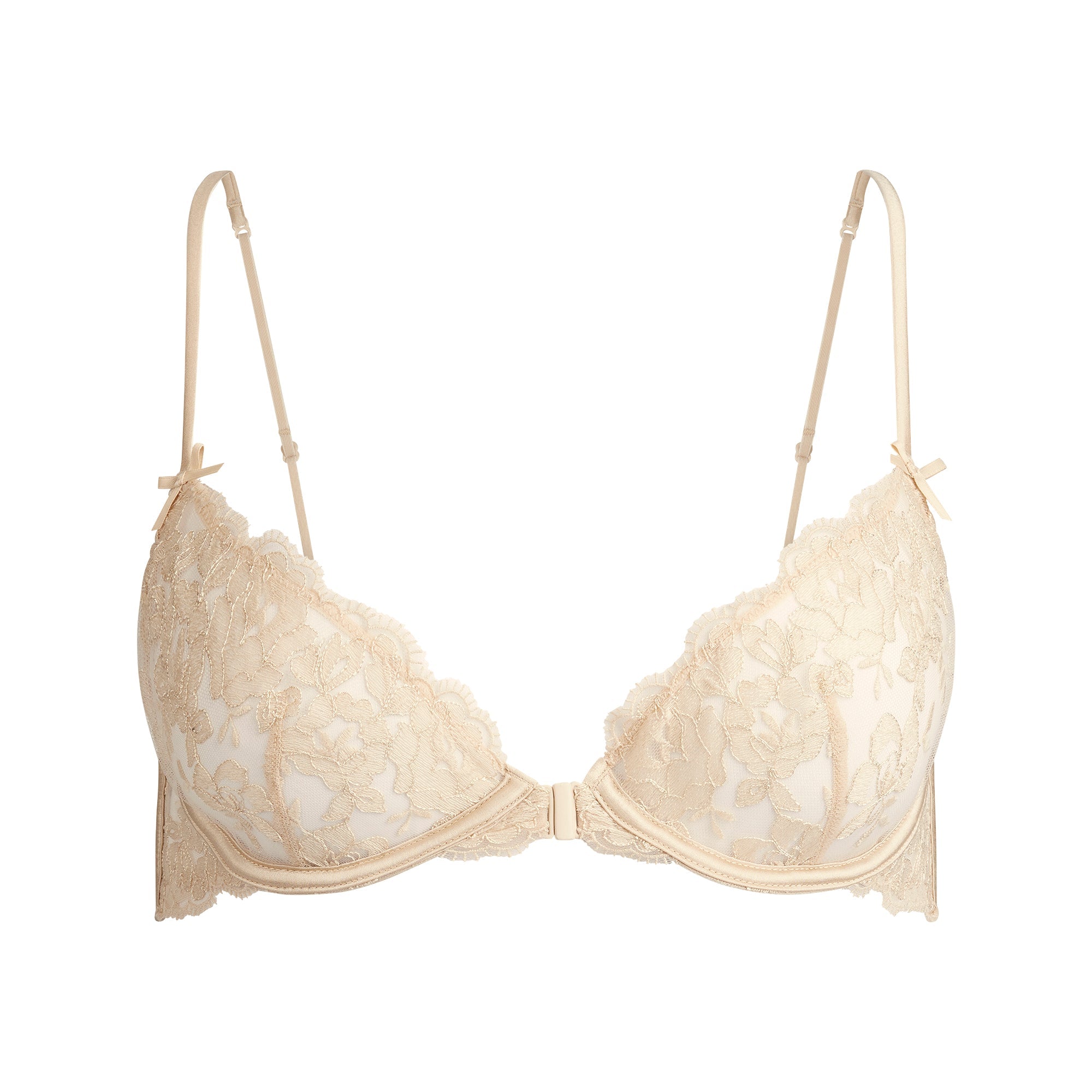 SKIMS EMBROIDERED LINGERIE FRONT CLOSE UNLINED BRA | CHAMPAGNE - Sneaker Türkiye