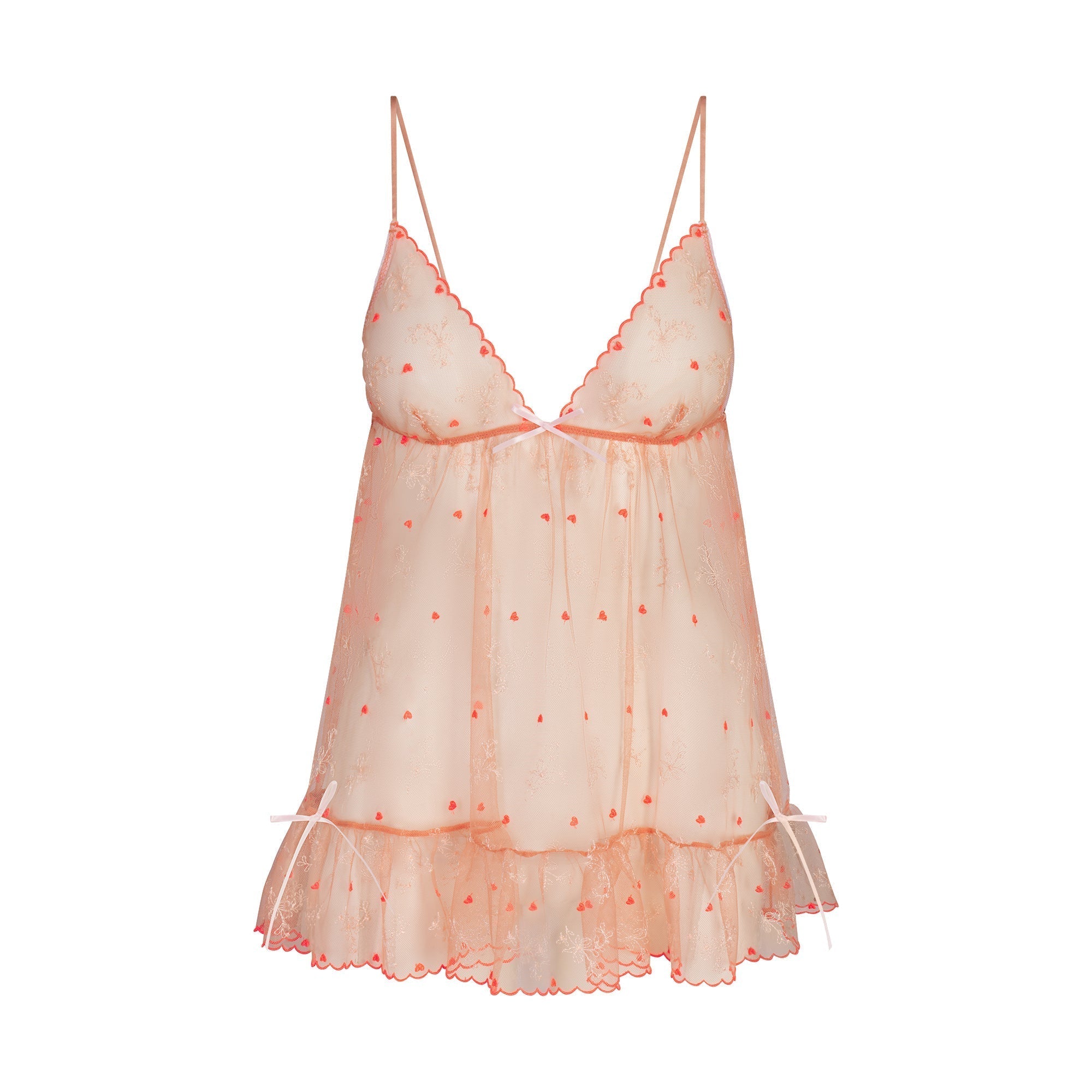 SKIMS EMBROIDERED TULLE MINI SLIP DRESS AND TANGA SET | GUAVA HEART TULLE - Sneaker Türkiye