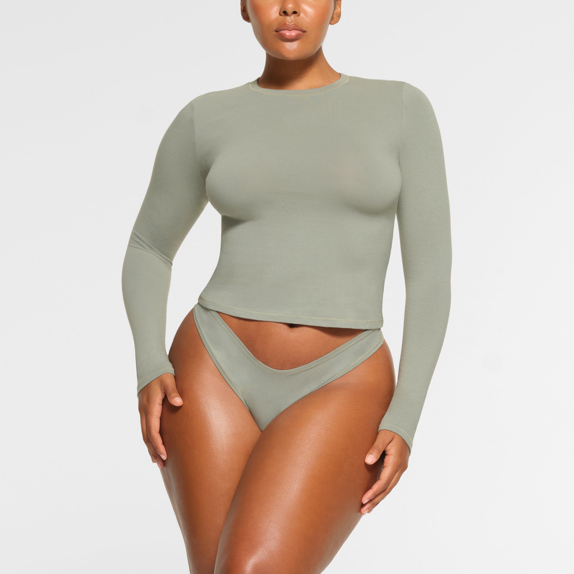 SKIMS COTTON JERSEY LONG SLEEVE T-SHIRT | MINERAL - Sneaker Türkiye
