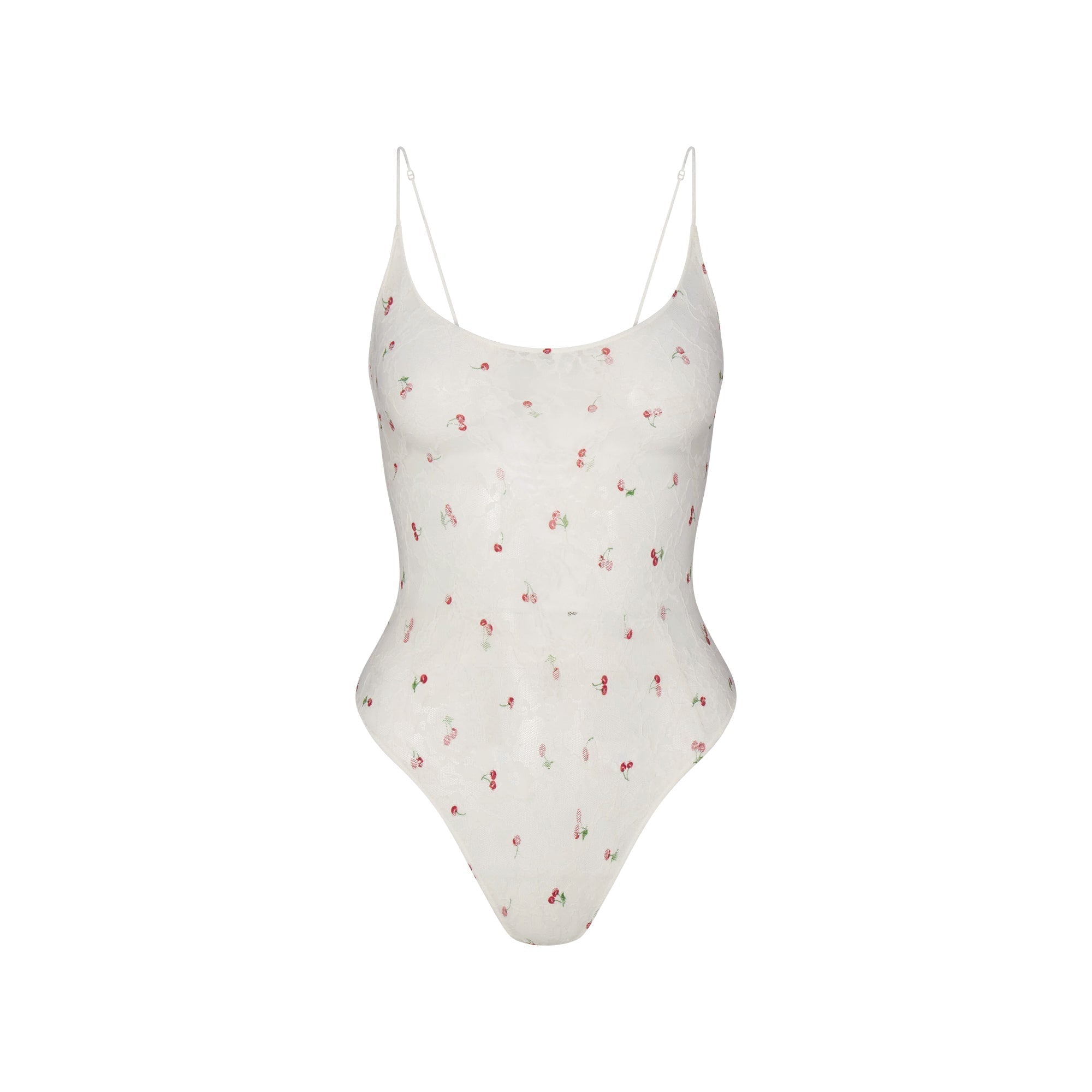 SKIMS STRETCH LACE SCOOP NECK BODYSUIT | IVORY CHERRY PRINT - Sneaker Türkiye