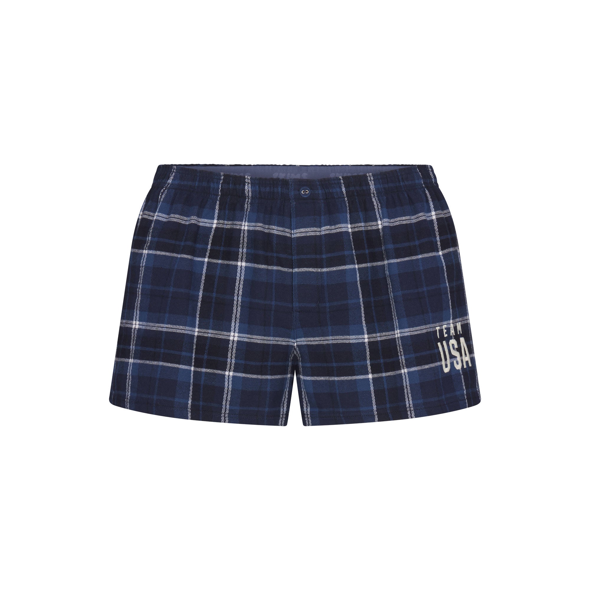SKIMS FOR TEAM USA FLANNEL SLEEP OLYMPIC SHORT | NAVY PLAID - Sneaker Türkiye