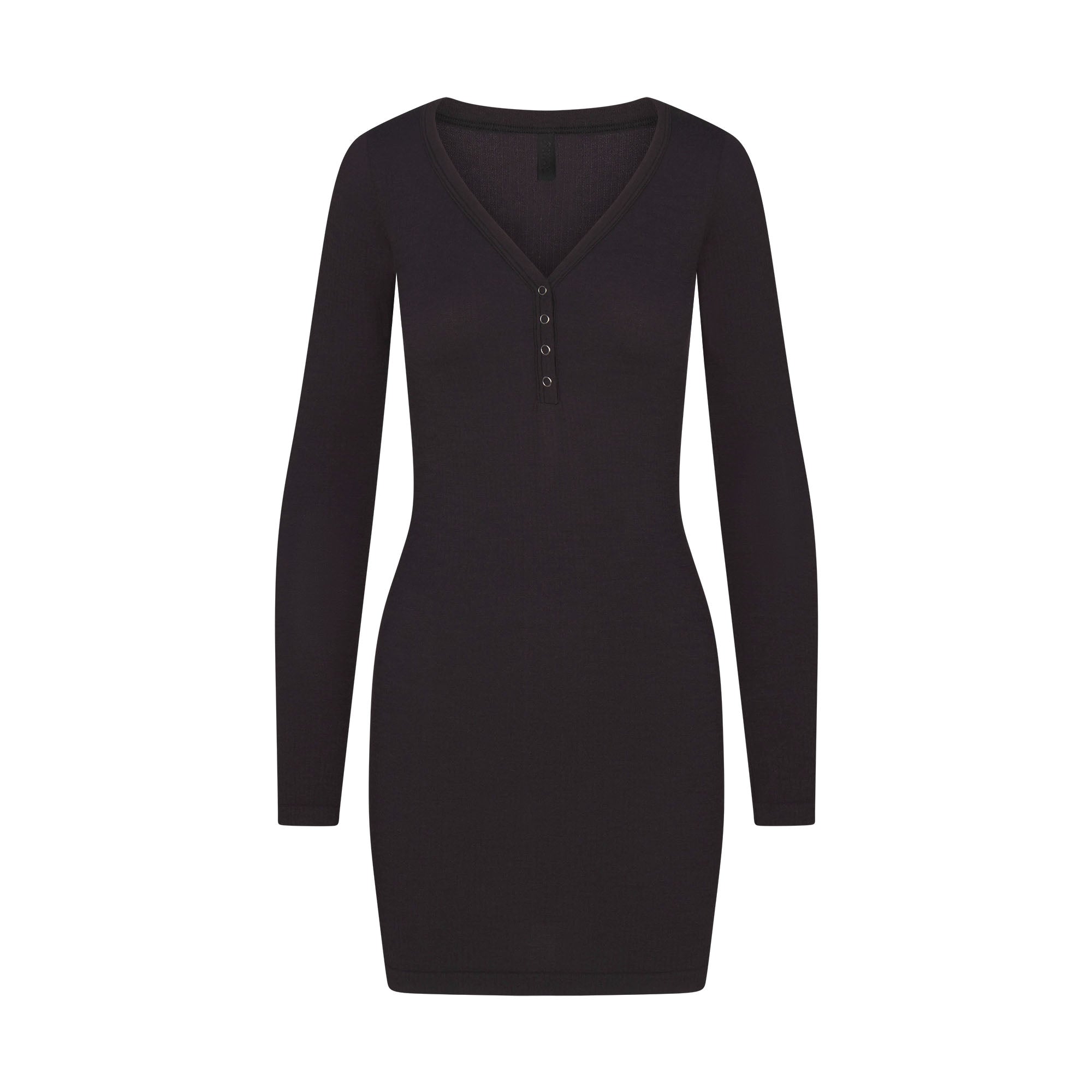 SKIMS WOOL RIB HENLEY DRESS | OBSIDIAN - Sneaker Türkiye