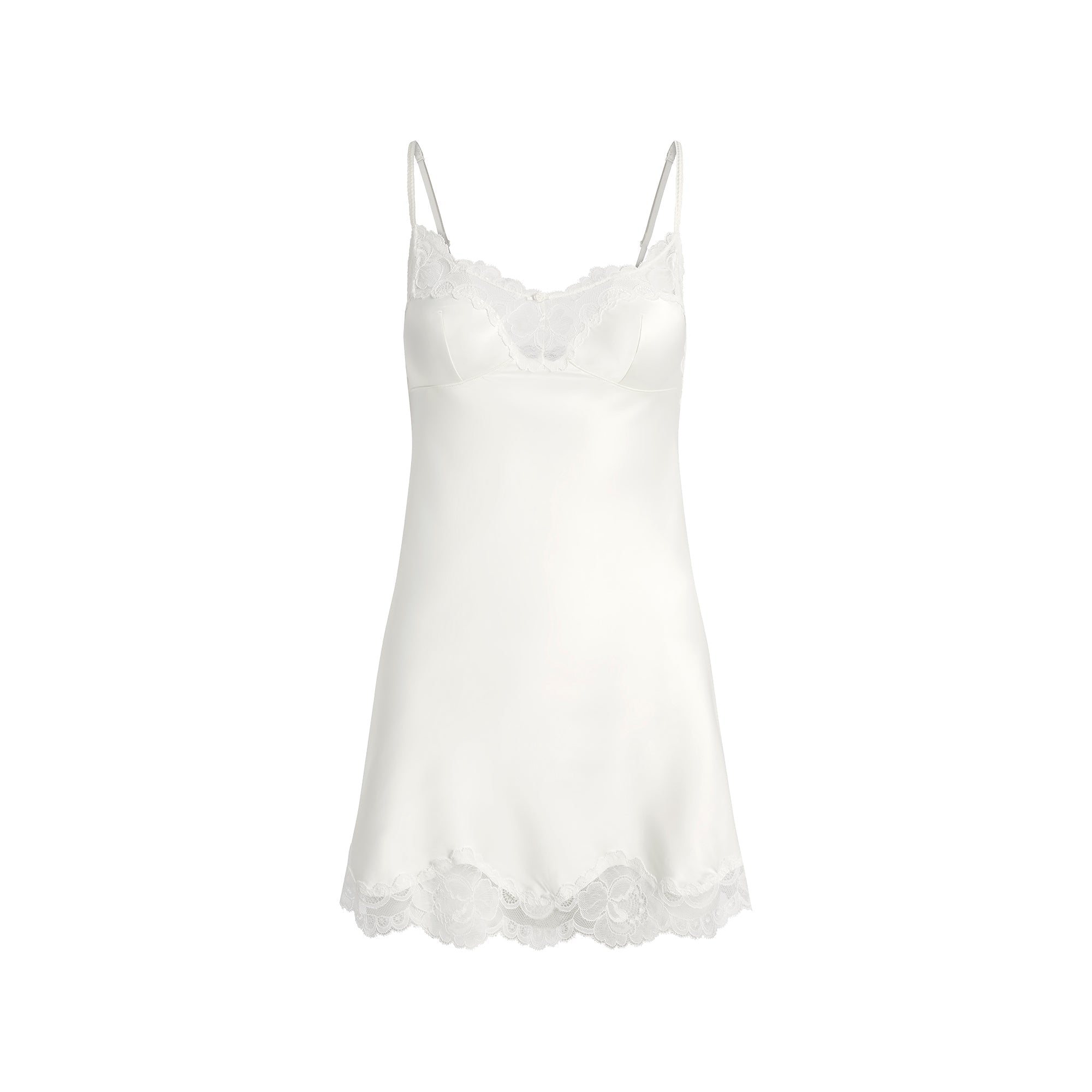 SKIMS WOVEN SHINE LACE SLIP DRESS | IVORY - Sneaker Türkiye
