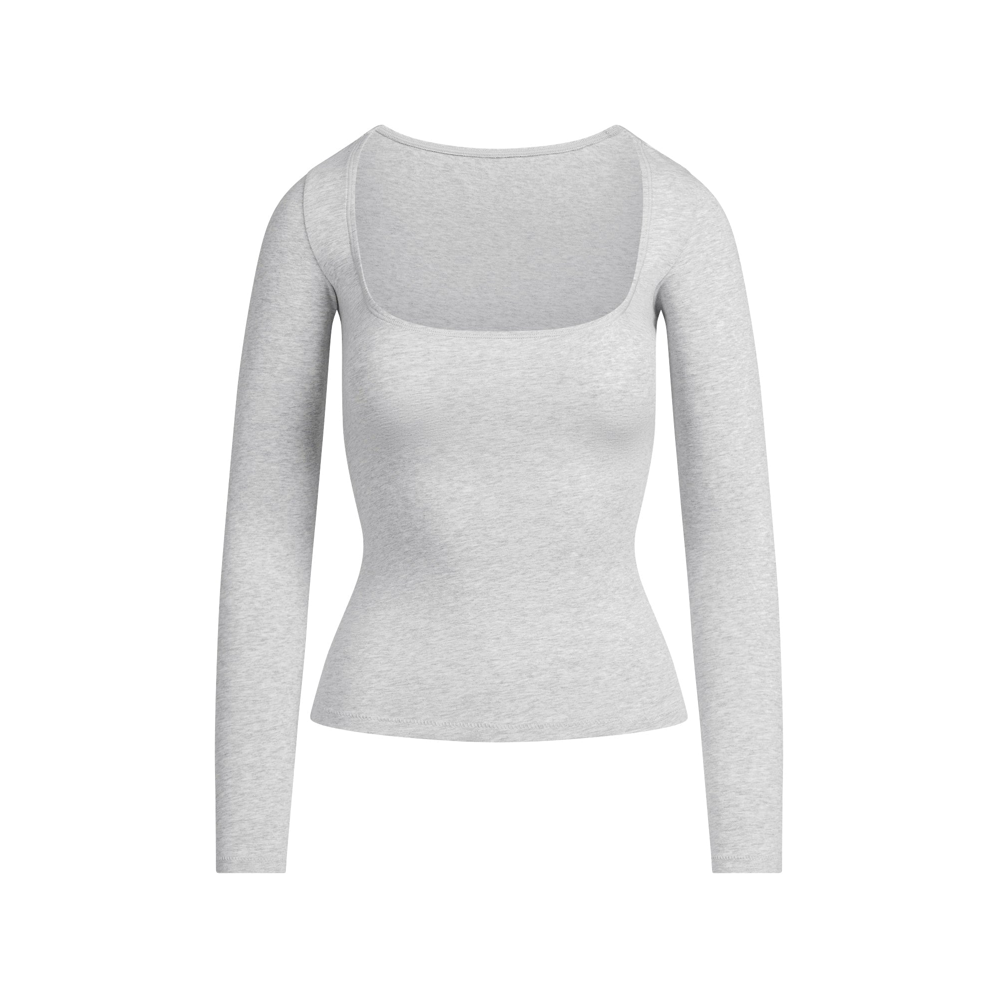 SKIMS COTTON JERSEY SCOOP NECK LONG SLEEVE TOP | LIGHT HEATHER GREY - Sneaker Türkiye