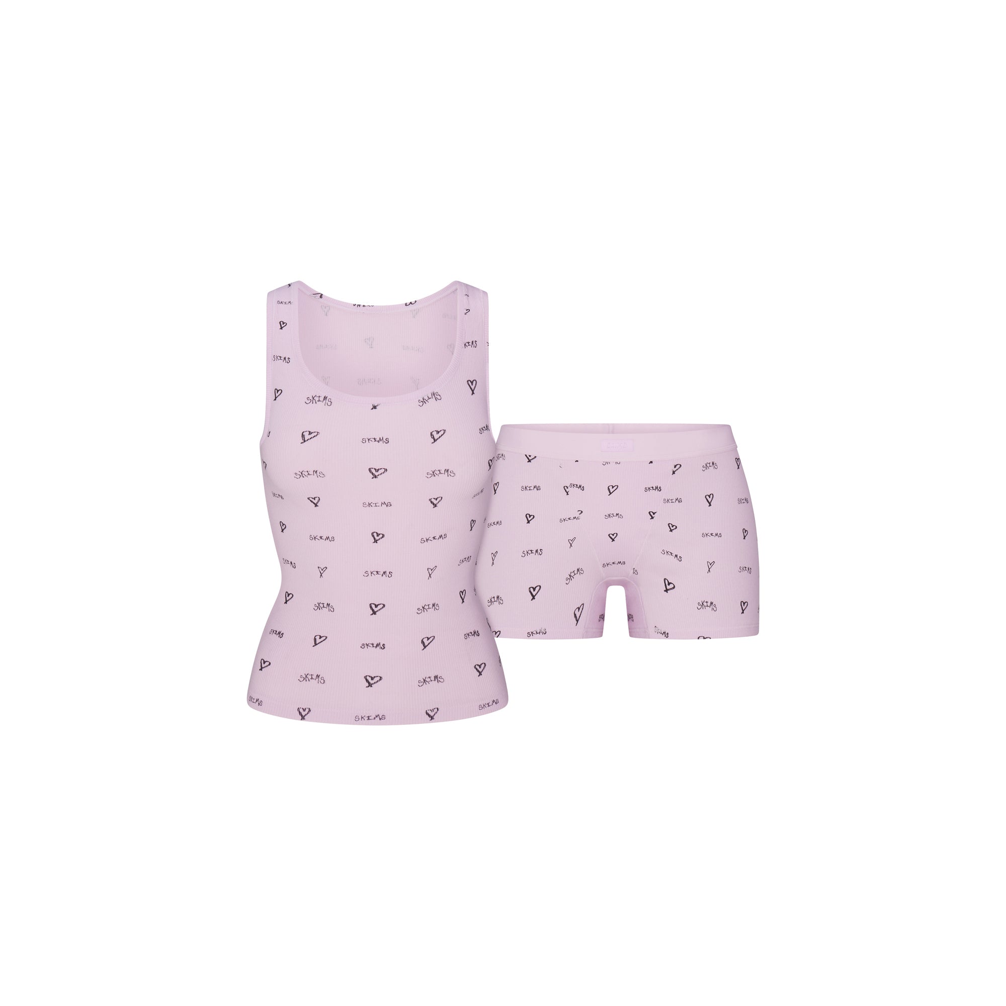 SKIMS COTTON RIB TANK AND SHORT SET | SUGAR PLUM HEART LOGO - Sneaker Türkiye