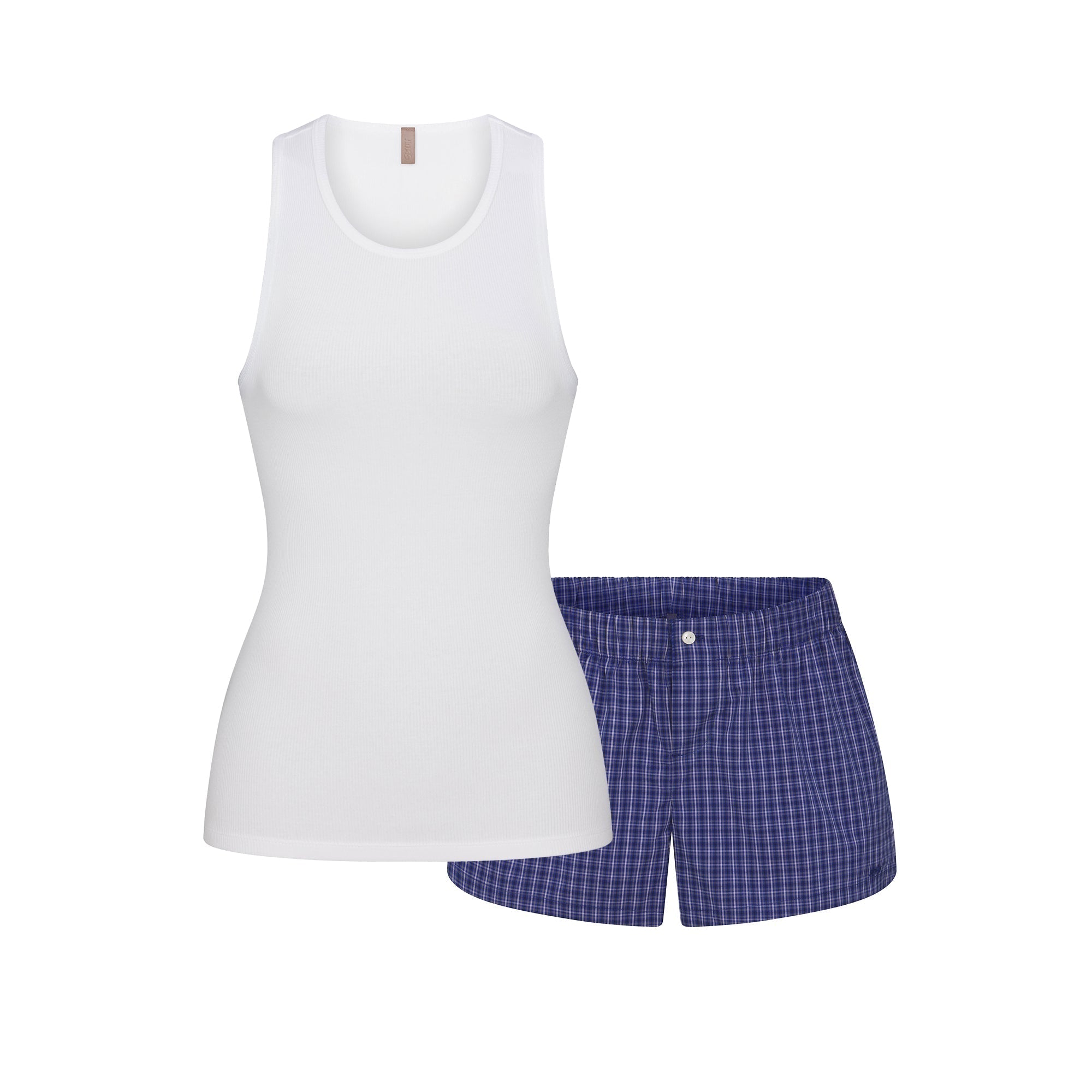 SKIMS COTTON POPLIN BOXER SLEEP SET | NAVY CHECK - Sneaker Türkiye