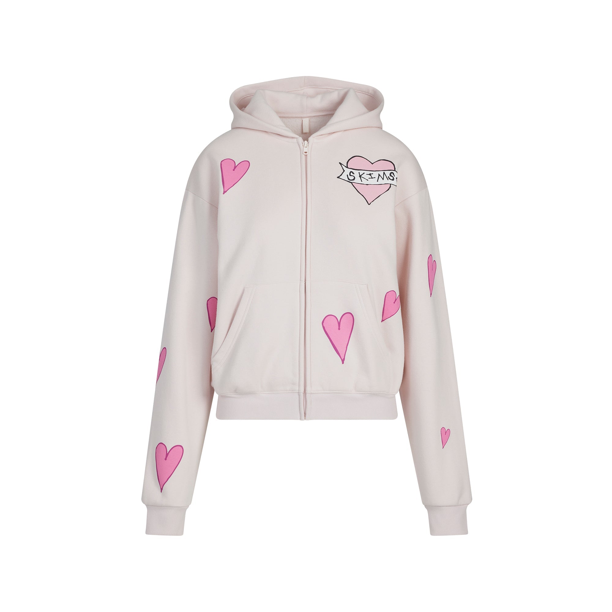 SKIMS COTTON FLEECE CLASSIC ZIP UP HOODIE | BARELY PINK HEART - Sneaker Türkiye