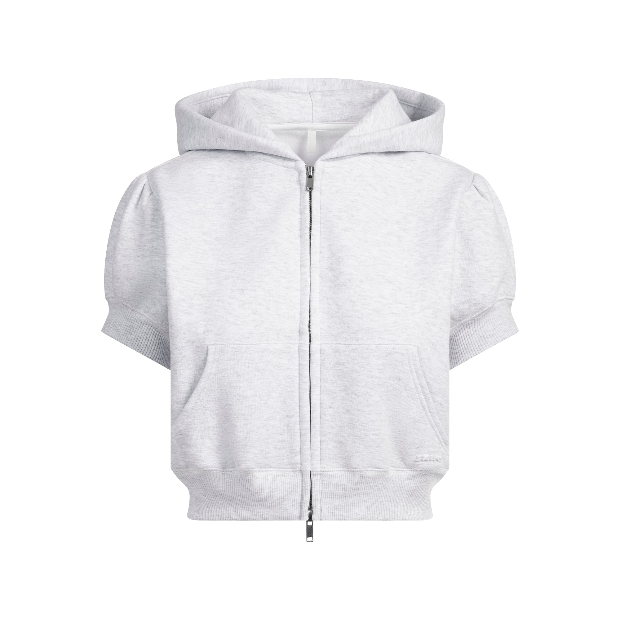 SKIMS COTTON FLEECE BUBBLE SLEEVE CROPPED ZIP UP | LIGHT HEATHER GREY - Sneaker Türkiye