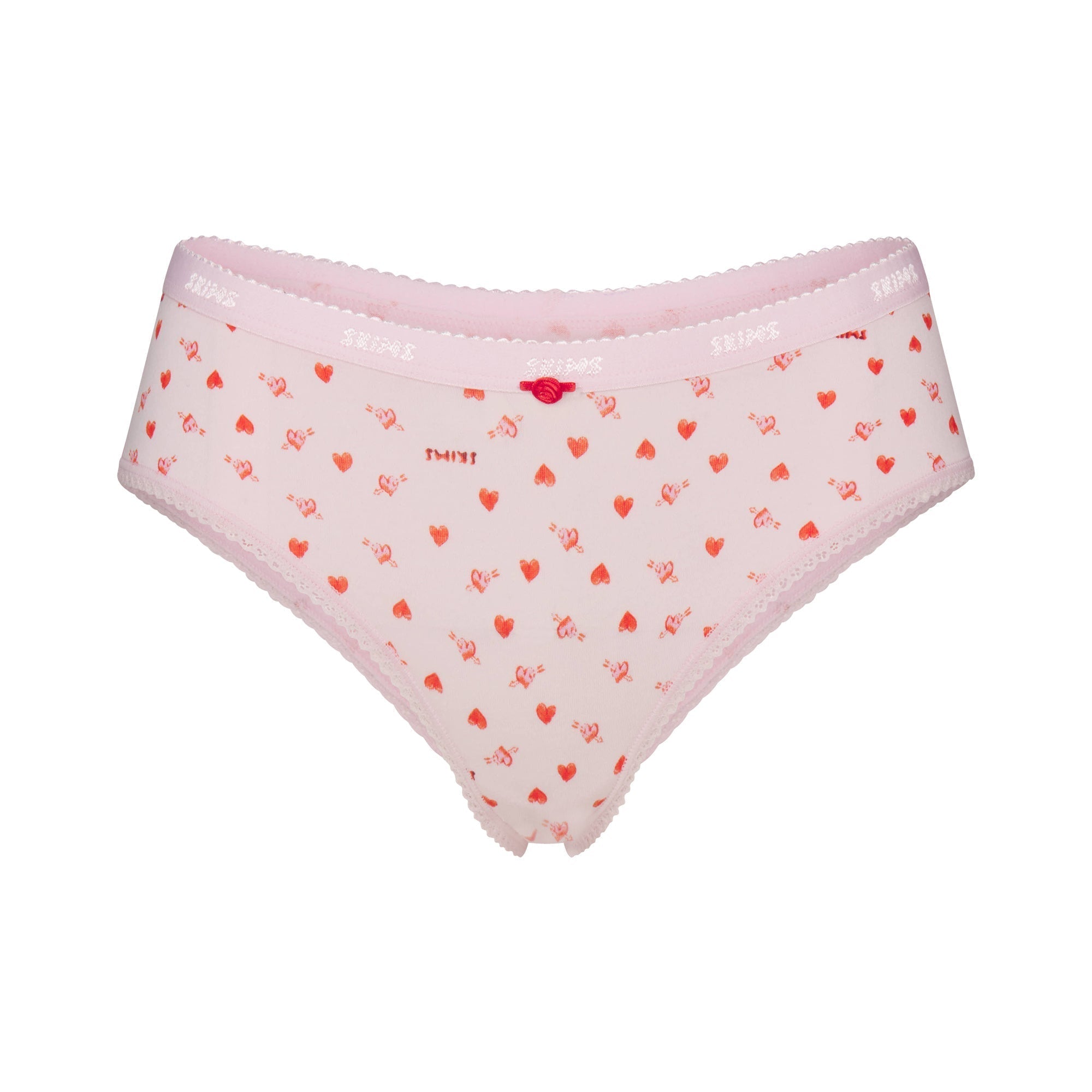 SKIMS LIGHTWEIGHT COTTON LOGO PICOT HIPSTER | BABY PINK ARROWED HEARTS - Sneaker Türkiye