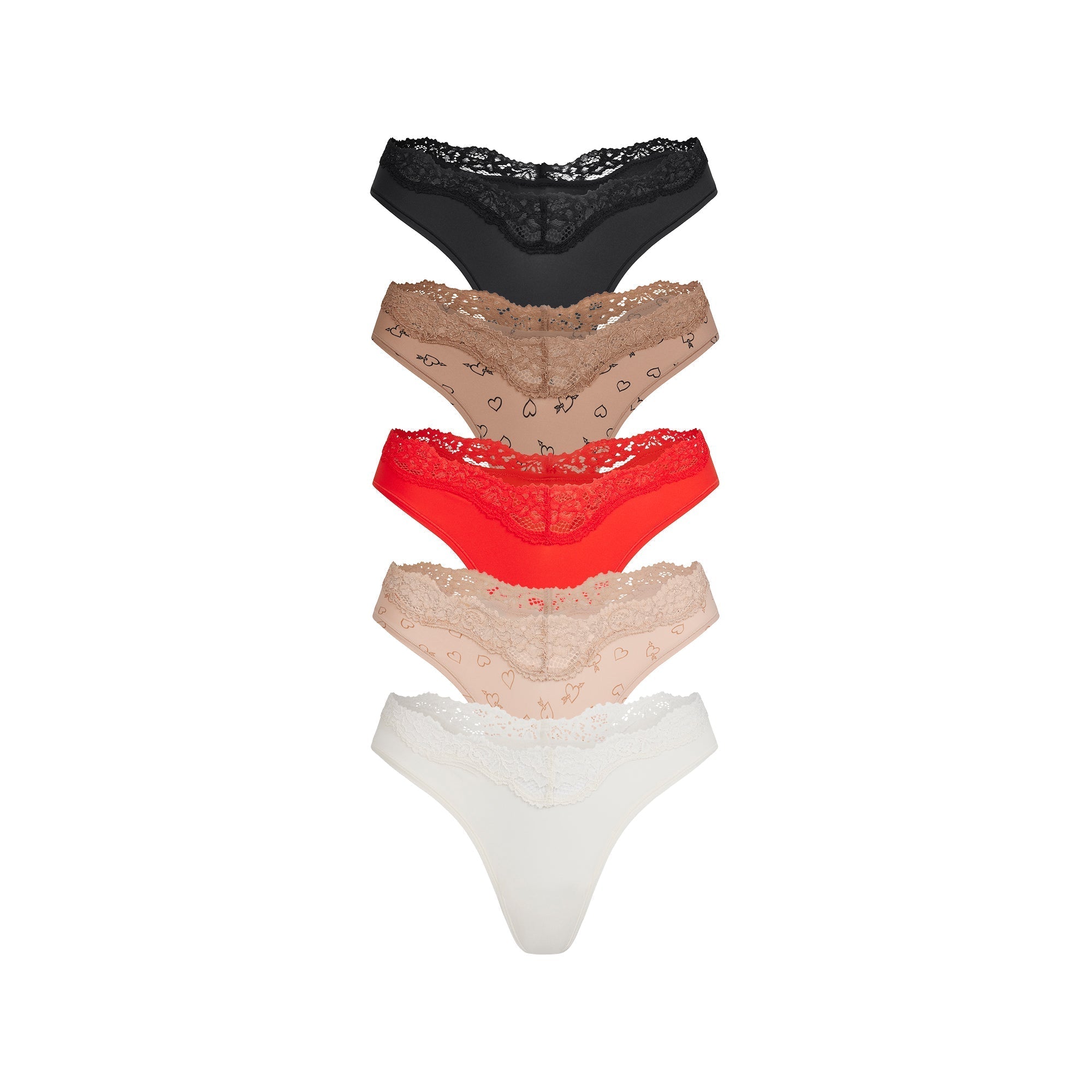 SKIMS FITS EVERYBODY LACE DIPPED THONG 5-PACK | SKETCHED HEARTS MULTI - Sneaker Türkiye