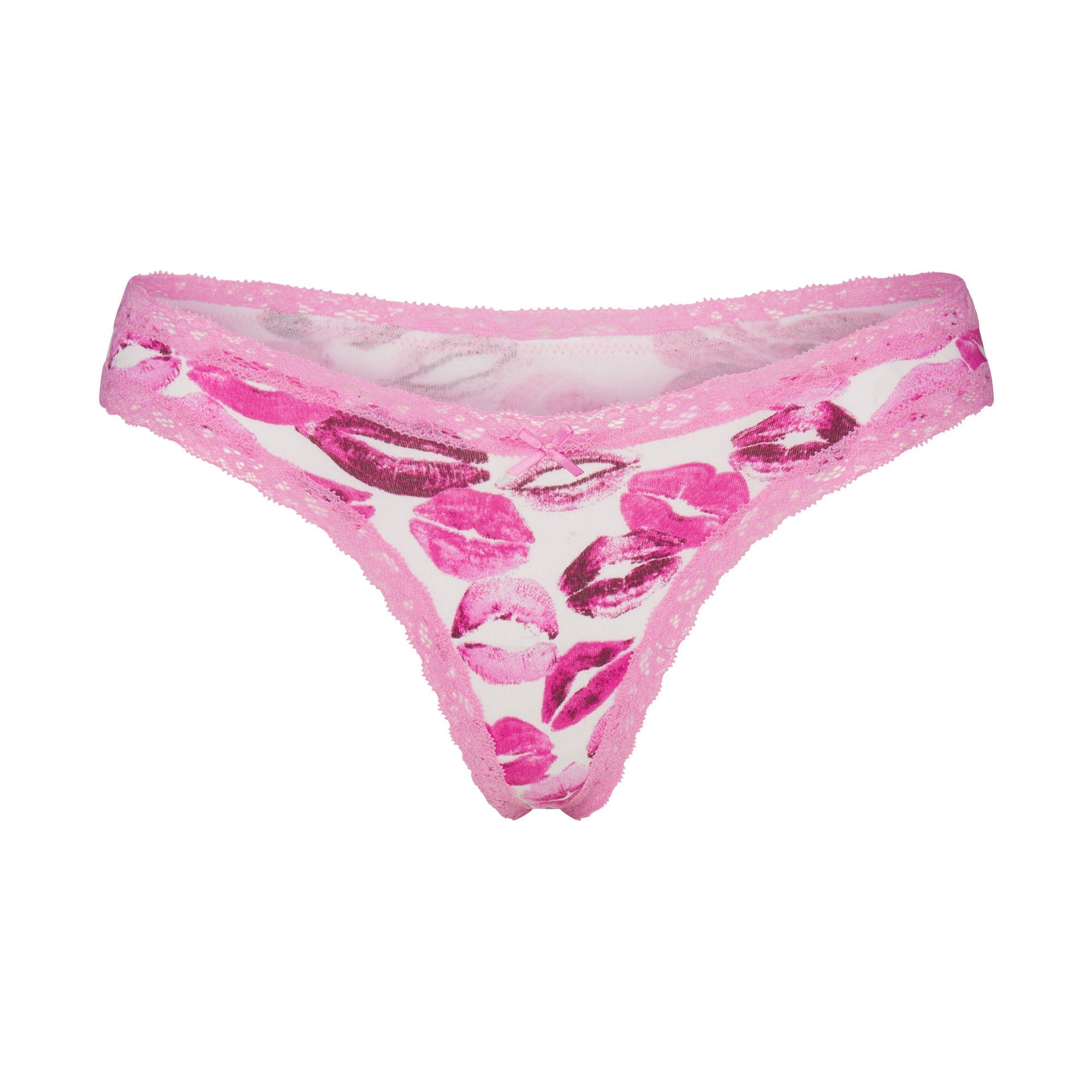 SKIMS LIGHTWEIGHT COTTON LACE THONG | PINK ALLOVER LIPSTICK - Sneaker Türkiye