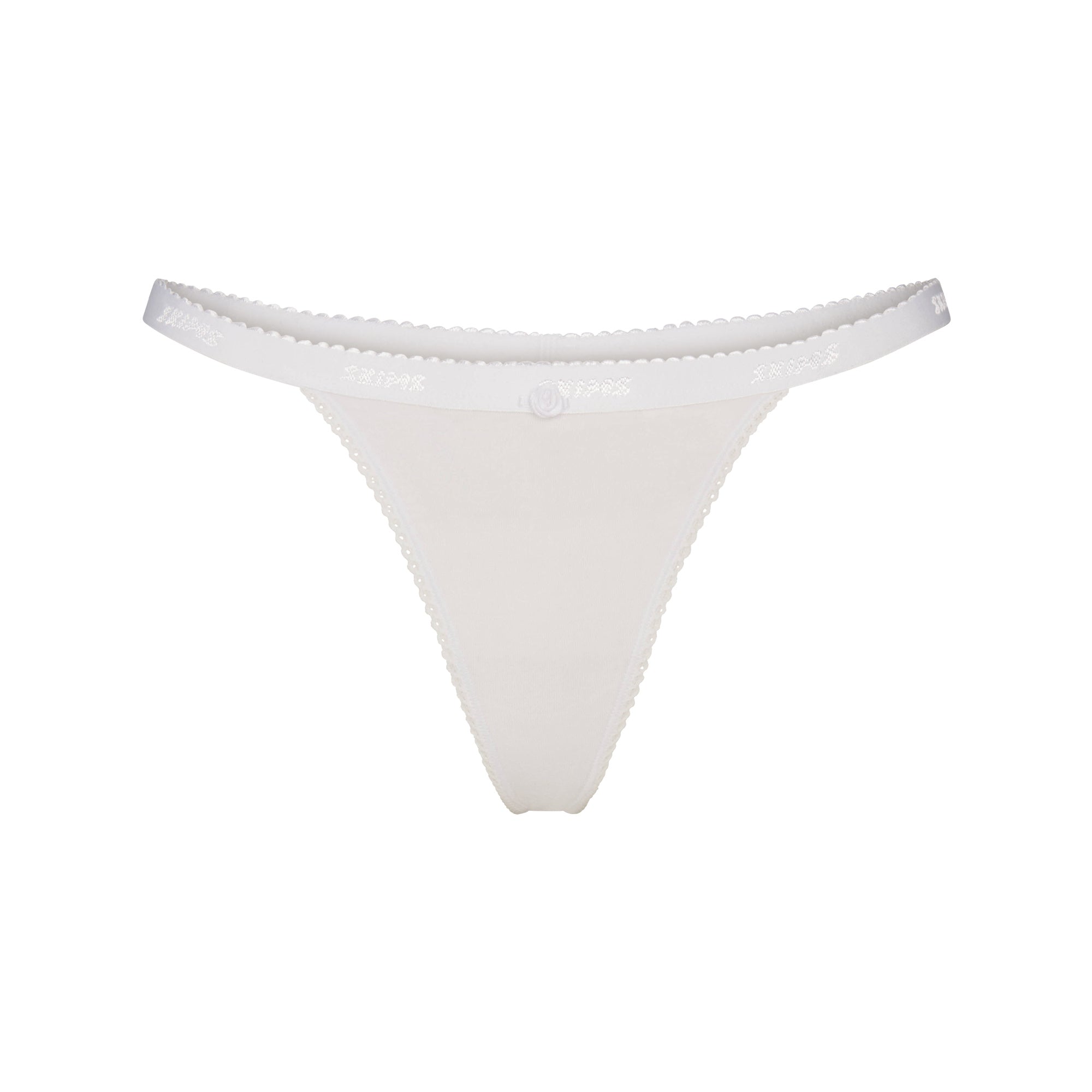 SKIMS LIGHTWEIGHT COTTON LOGO PICOT THONG | SNOW - Sneaker Türkiye
