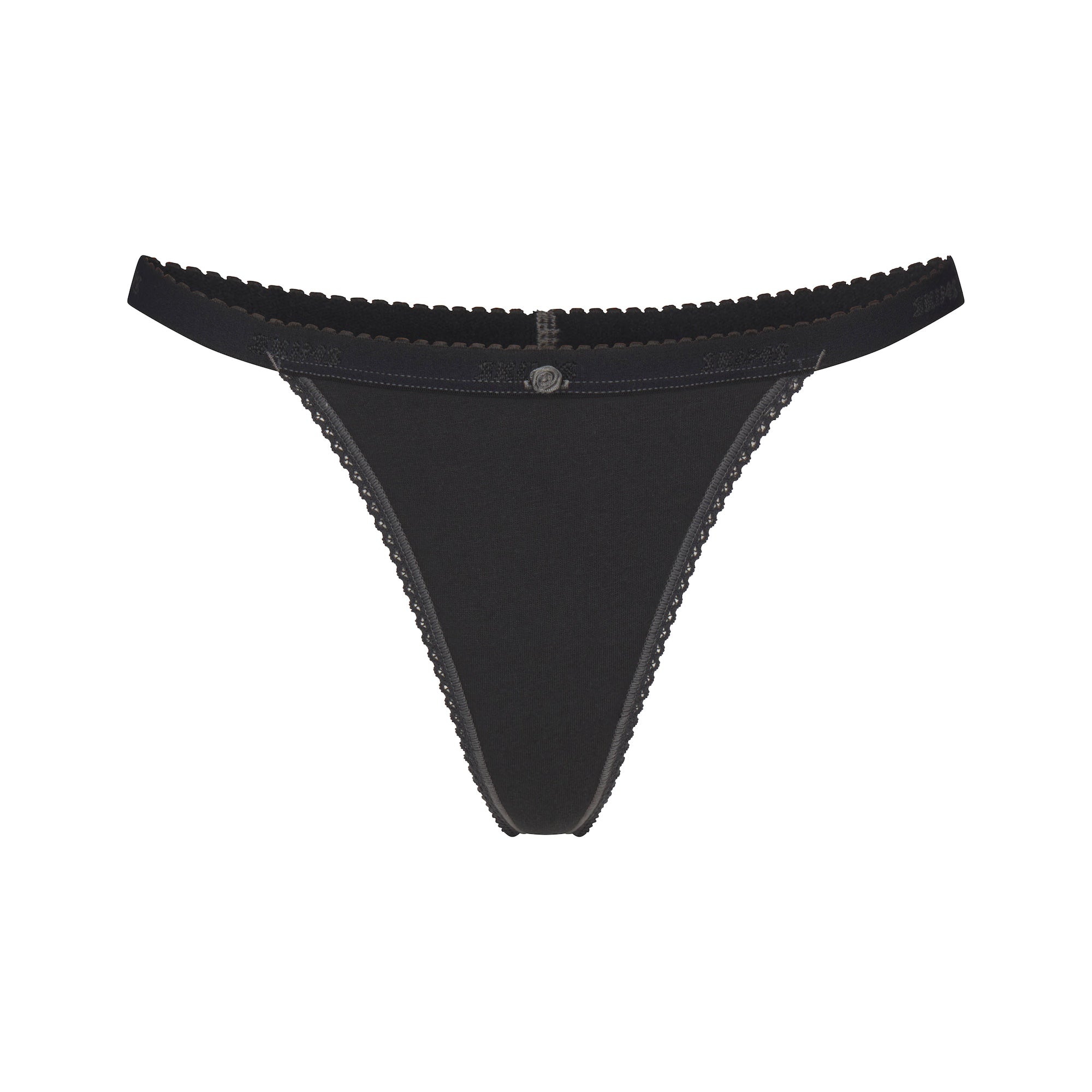 SKIMS LIGHTWEIGHT COTTON LOGO PICOT THONG | SOOT - Sneaker Türkiye