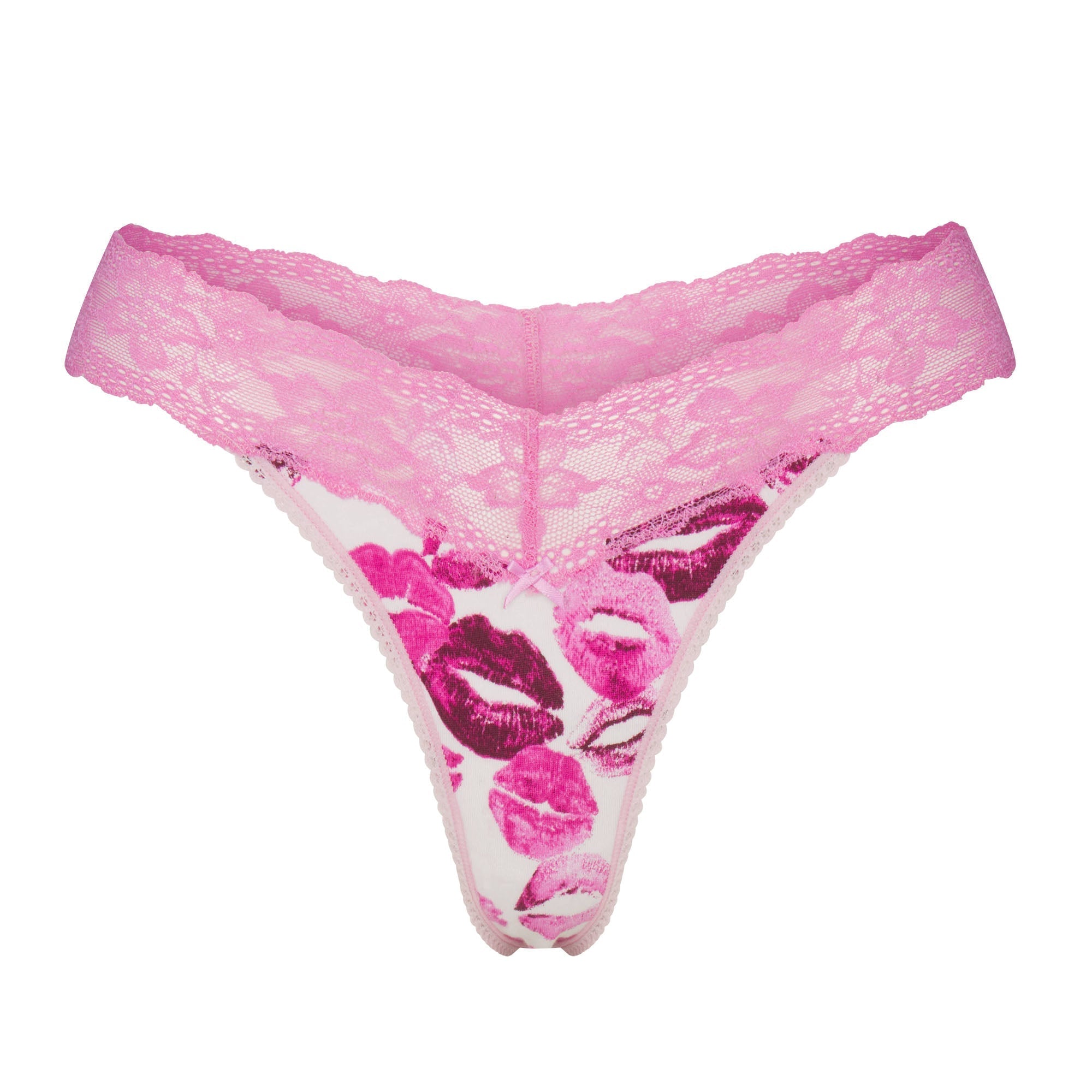 SKIMS LIGHTWEIGHT COTTON WIDE LACE THONG | PINK ALLOVER LIPSTICK - Sneaker Türkiye