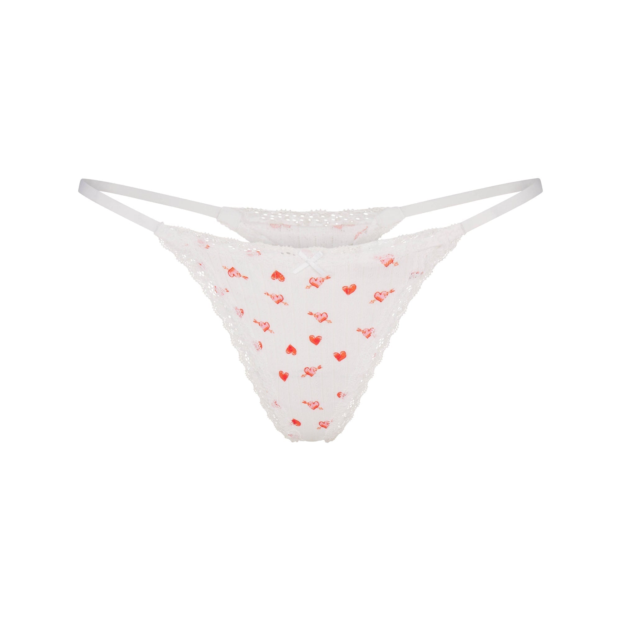 SKIMS LIGHTWEIGHT COTTON POINTELLE LACE STRING THONG | SNOW ARROWED HEARTS - Sneaker Türkiye