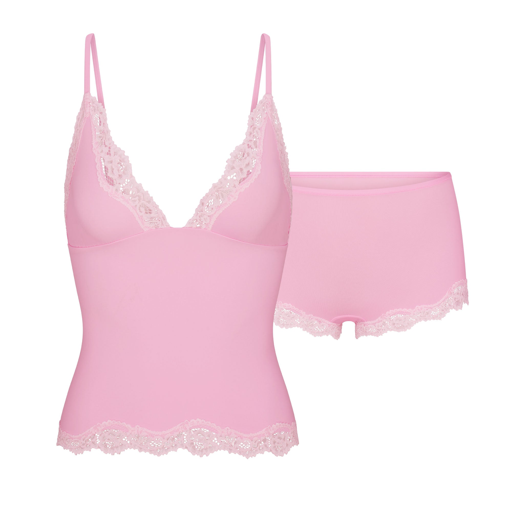 SKIMS FITS EVERYBODY LACE TRIANGLE CAMI AND BOY SHORT SET | BUBBLE GUM TONAL - Sneaker Türkiye