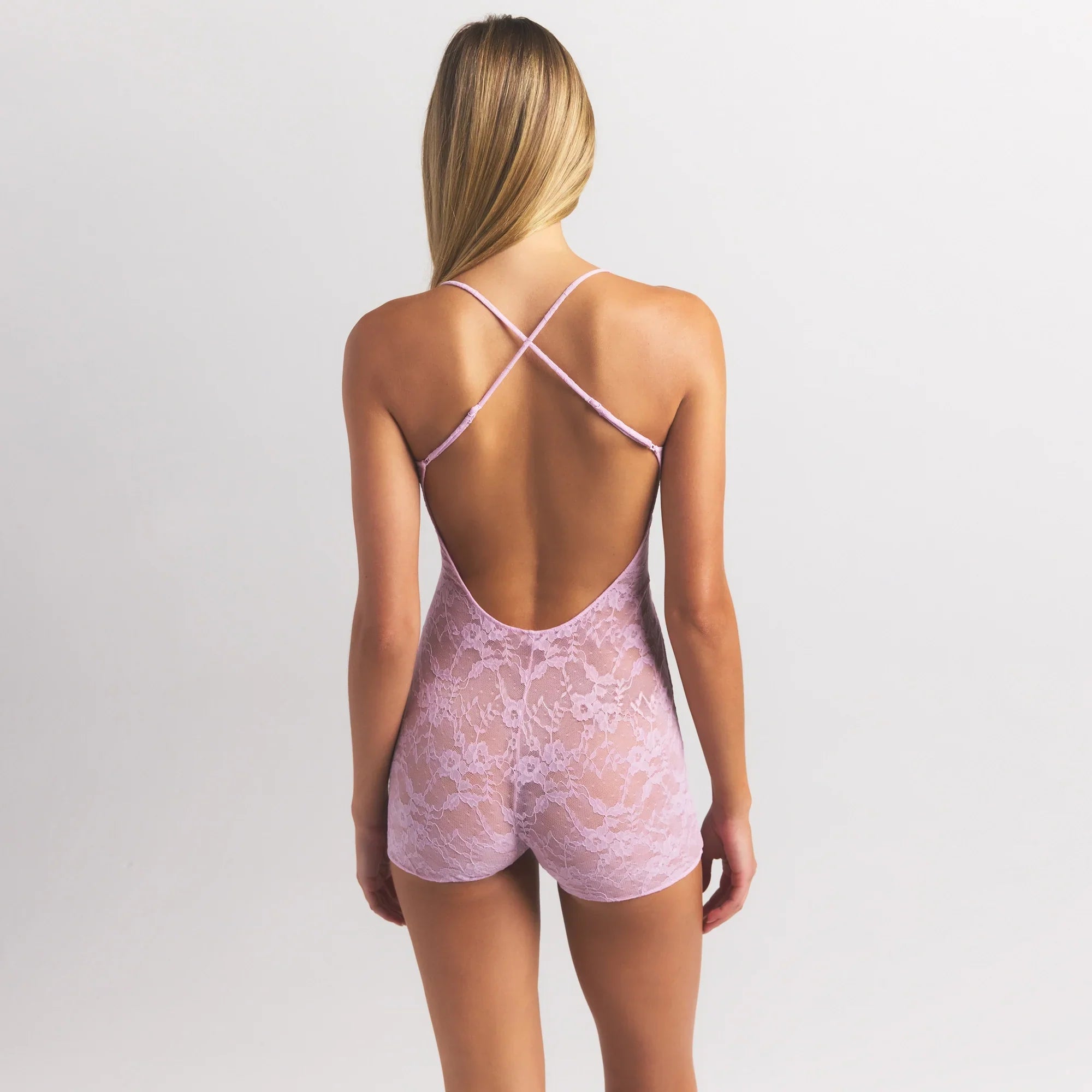 SKIMS STRETCH LACE LOW BACK ONESIE | BABY PINK - Sneaker Türkiye
