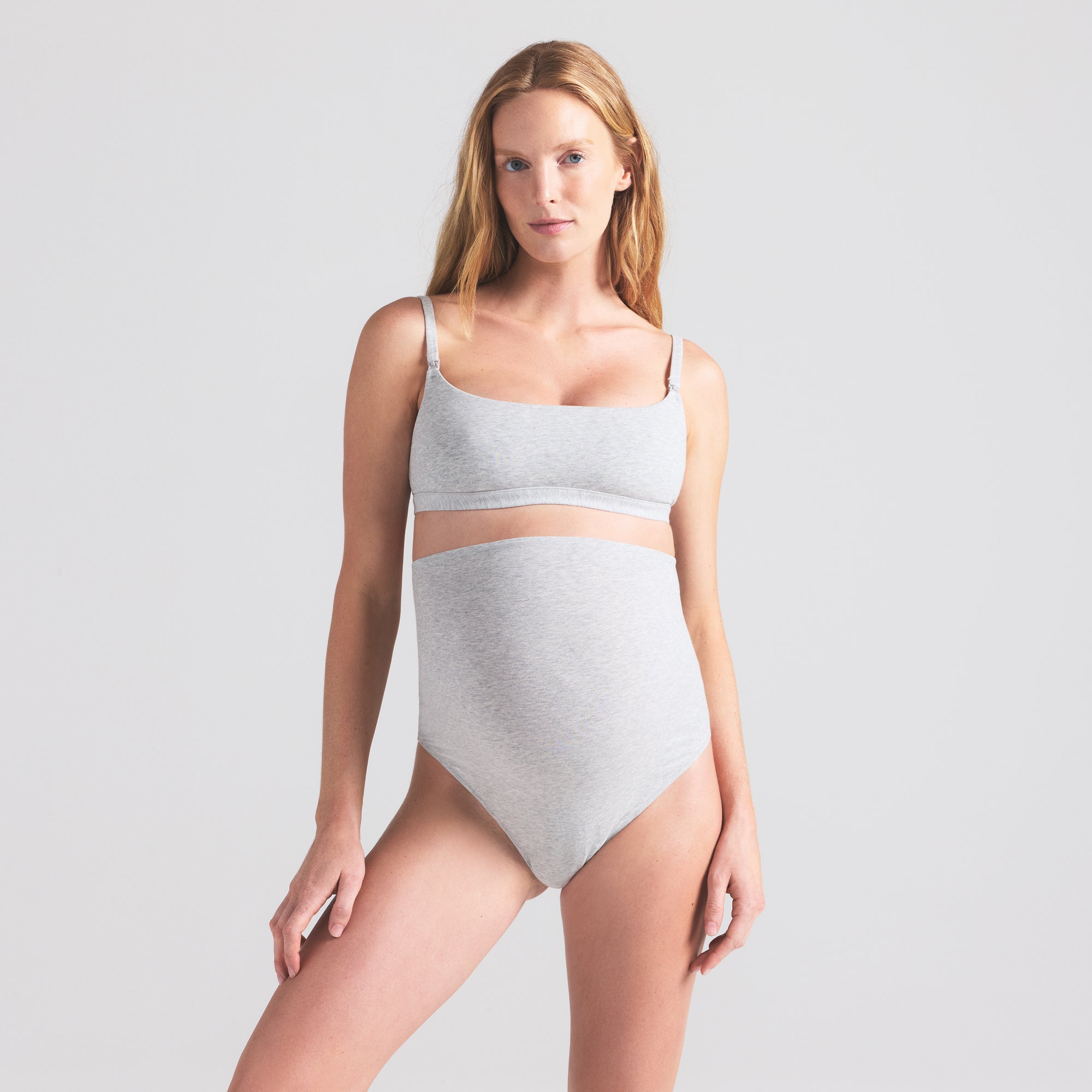 SKIMS COTTON JERSEY MATERNITY NURSING SCOOP BRALETTE | LIGHT HEATHER GREY - Sneaker Türkiye