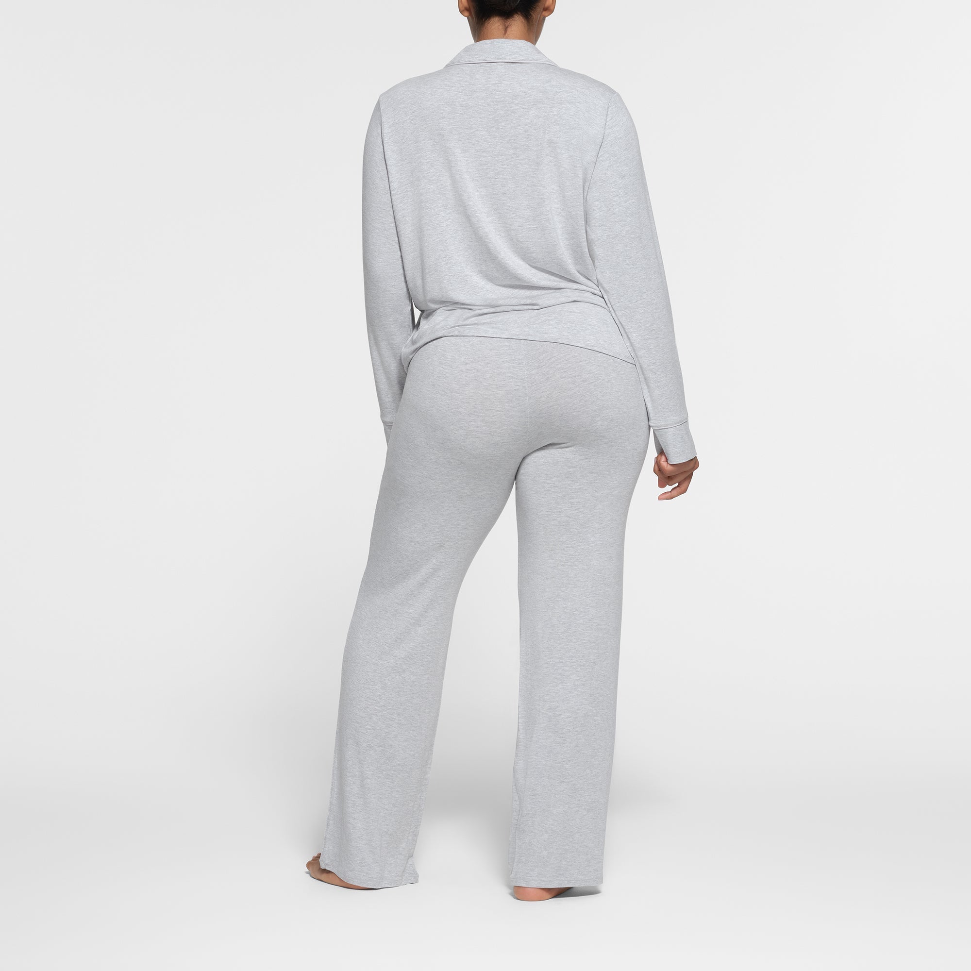 SKIMS SLEEP LONG SLEEVE BUTTON UP SET | LIGHT HEATHER GREY - Sneaker Türkiye