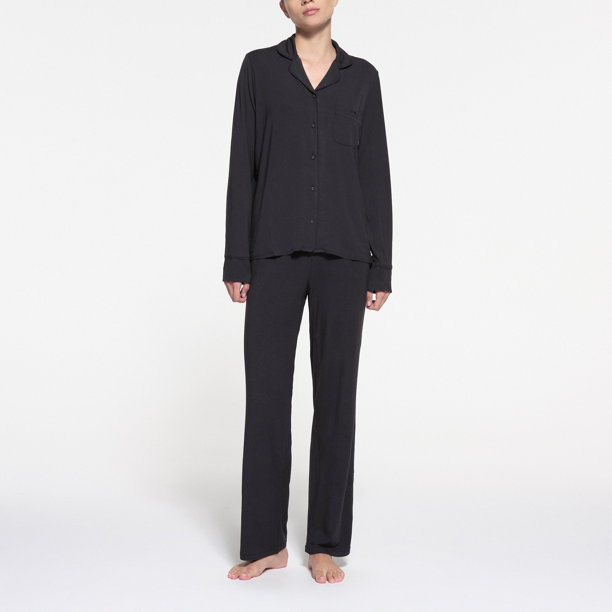 SKIMS SLEEP LONG SLEEVE BUTTON UP SET | ONYX - Sneaker Türkiye