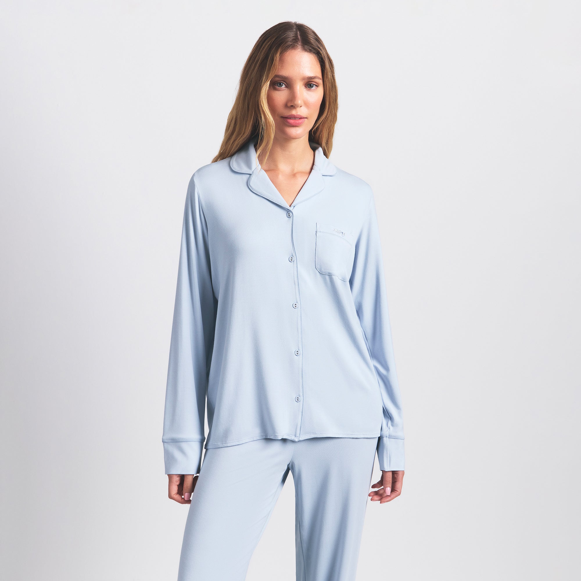 SKIMS SLEEP LONG SLEEVE BUTTON UP SET | ZEN BLUE - Sneaker Türkiye