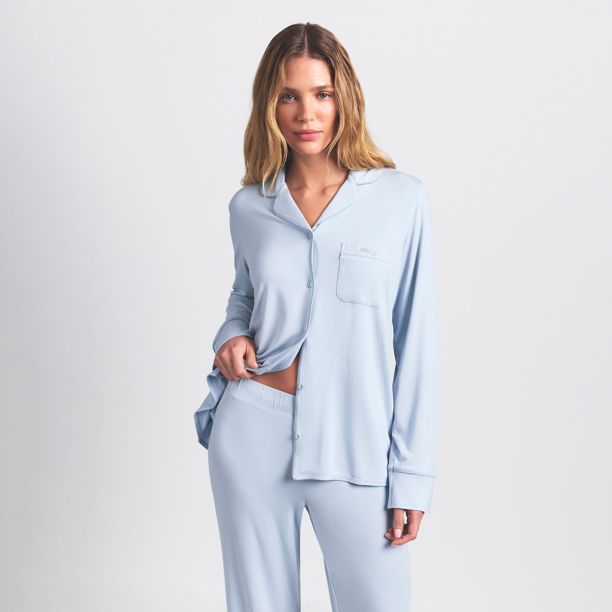 SKIMS SLEEP LONG SLEEVE BUTTON UP SET | ZEN BLUE - Sneaker Türkiye
