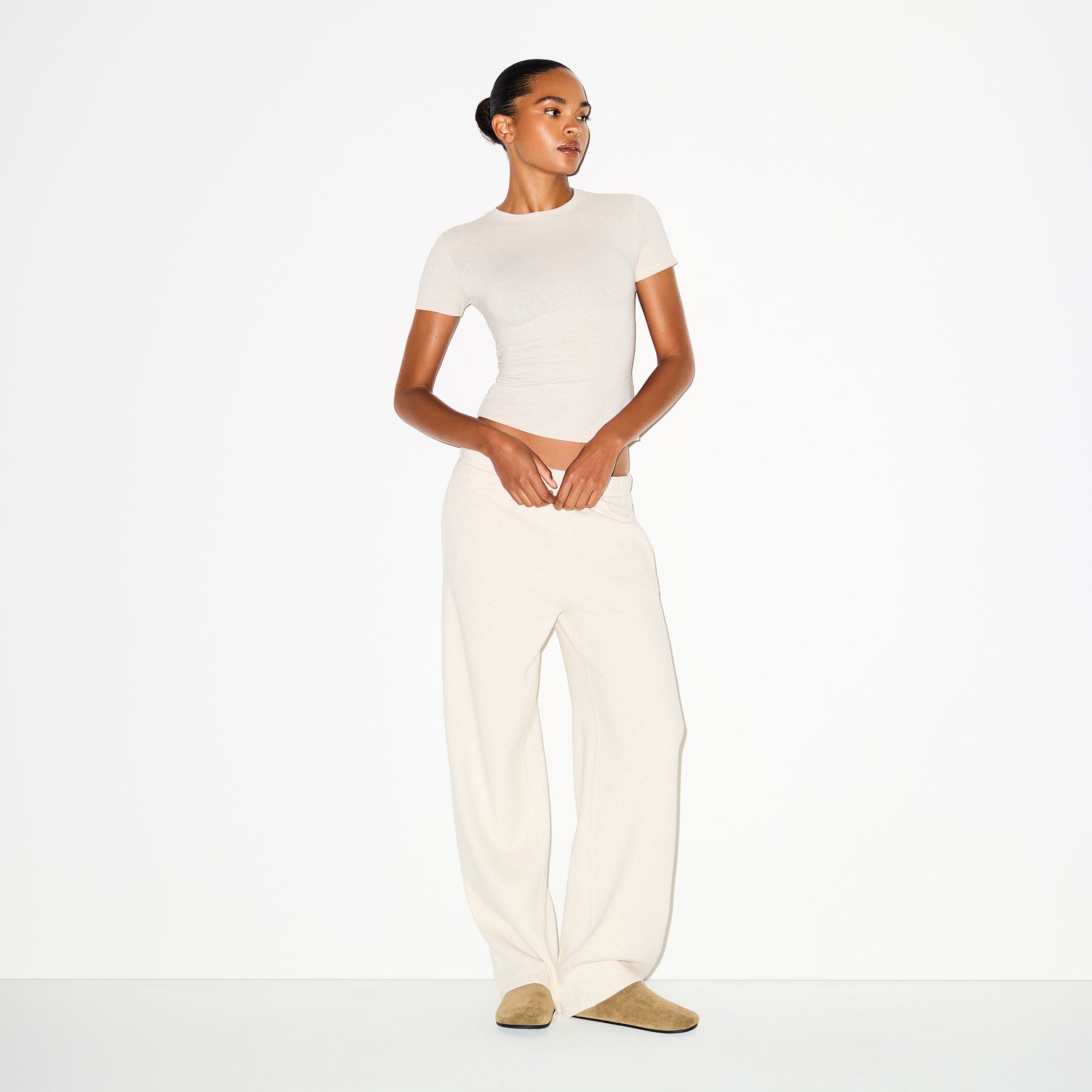 SKIMS COTTON FLEECE CLASSIC STRAIGHT LEG PANT | OATMEAL HEATHER - Sneaker Türkiye