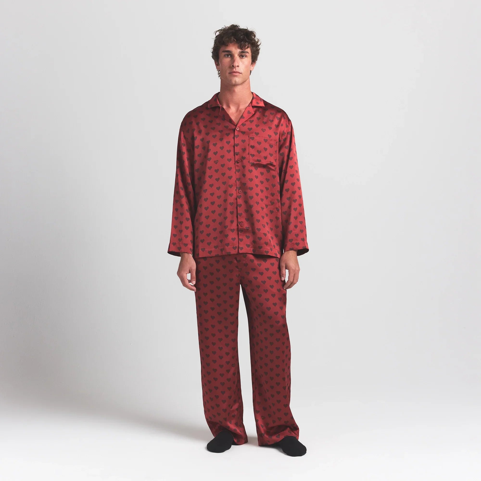 SKIMS SATEEN SLEEP MENS LONG SLEEP SET | RED HEART HALFDROP - Sneaker Türkiye