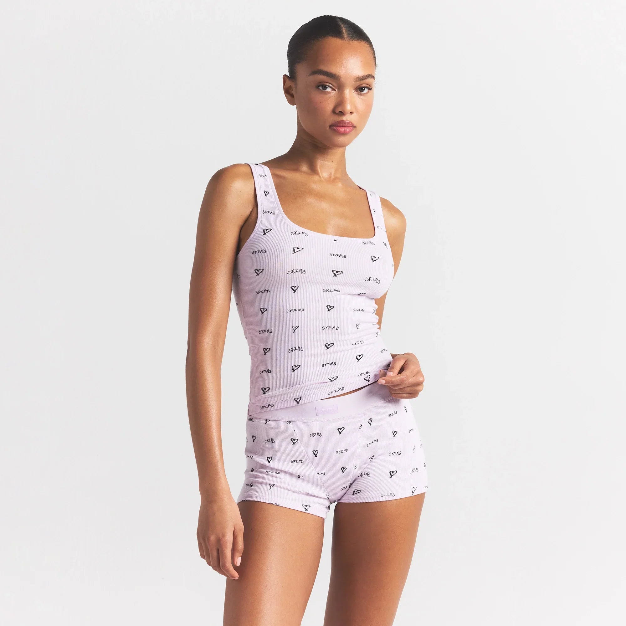 SKIMS COTTON RIB TANK AND SHORT SET | SUGAR PLUM HEART LOGO - Sneaker Türkiye