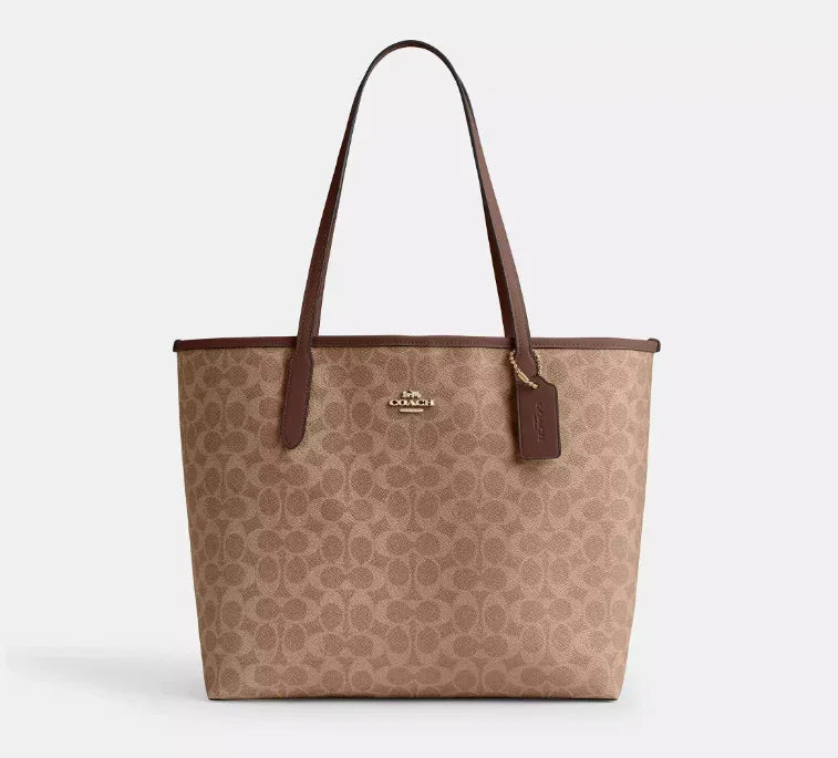 Coach City Tote Bag In Signature – Gold/Tan/Brown - Sneaker Türkiye