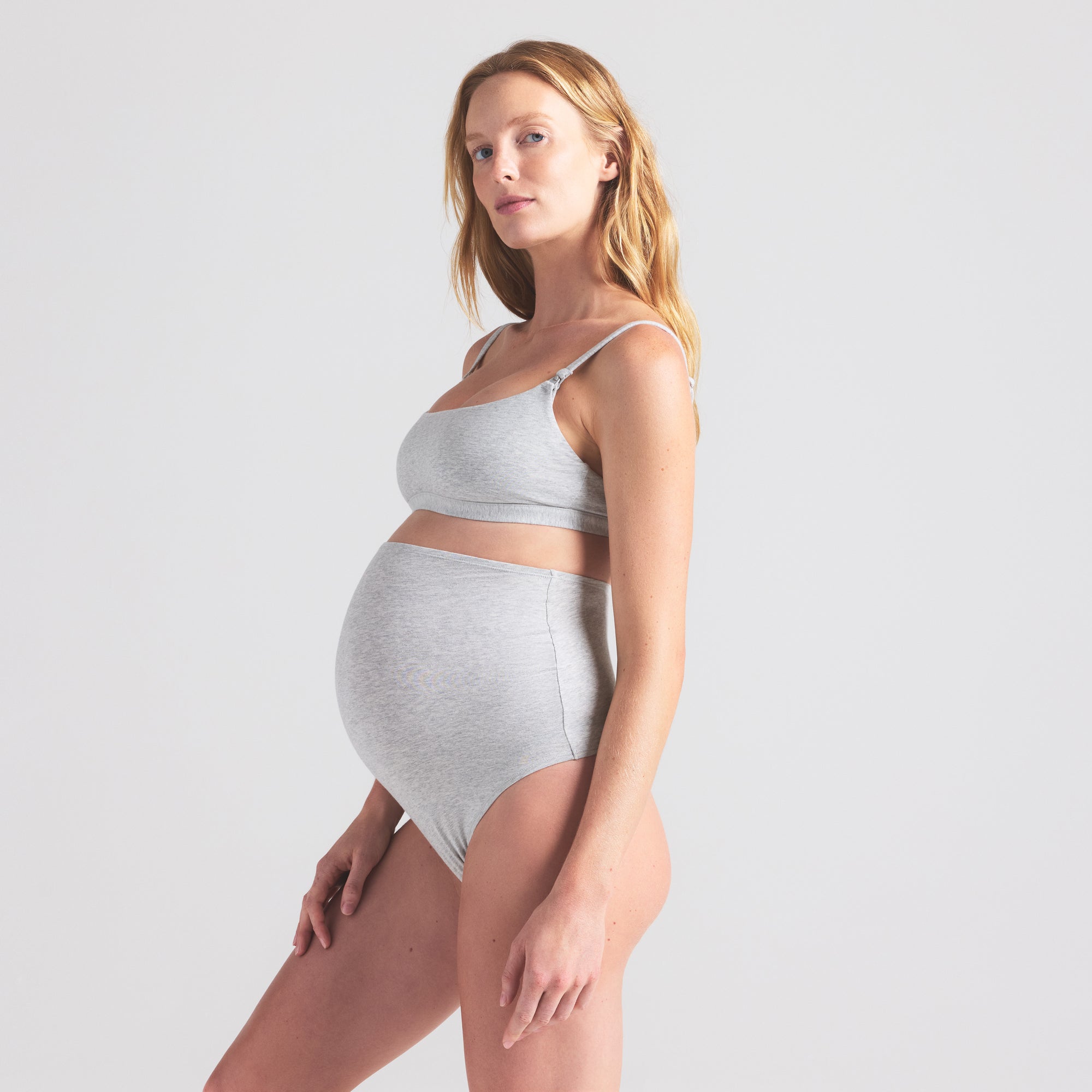SKIMS COTTON JERSEY MATERNITY HIGH-WAISTED THONG | LIGHT HEATHER GREY - Sneaker Türkiye